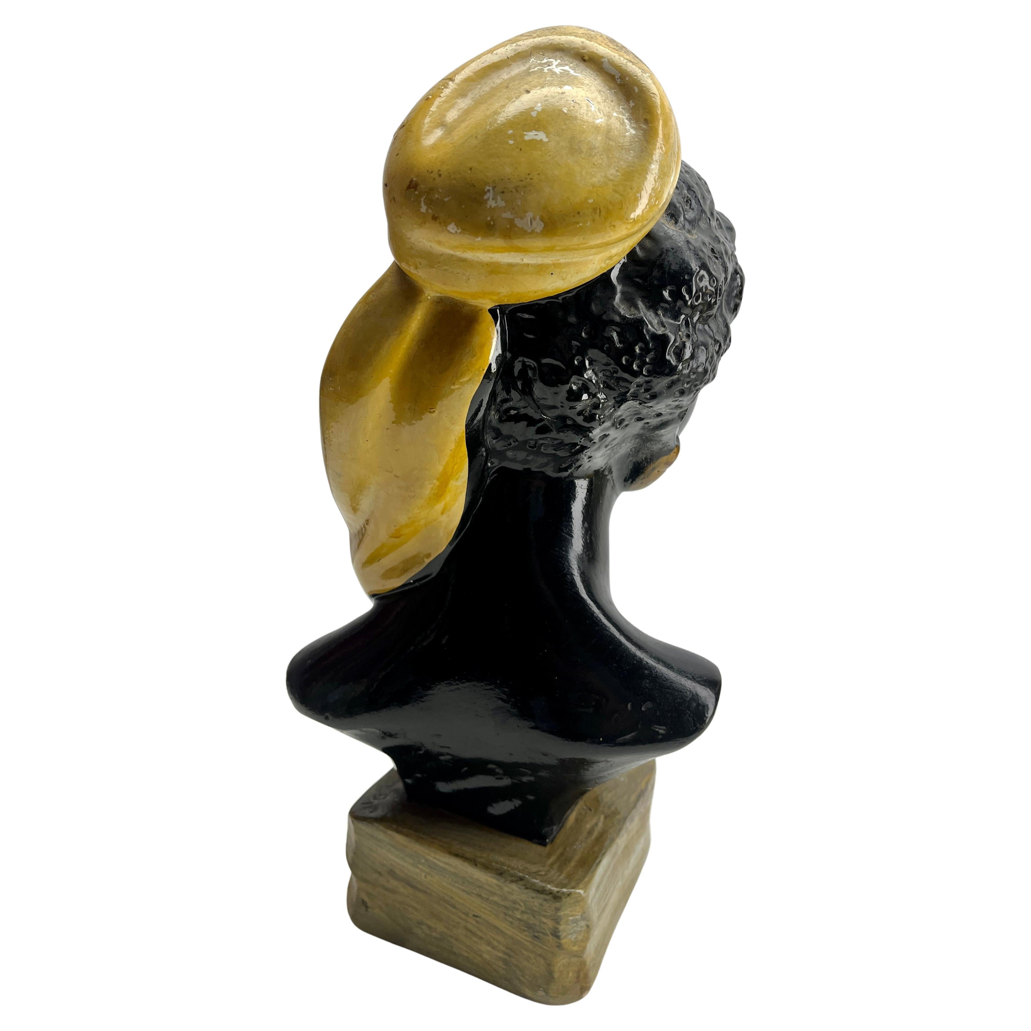 Ceramica Vintage By 1950 Duron Busto in gesso nero in vendita
