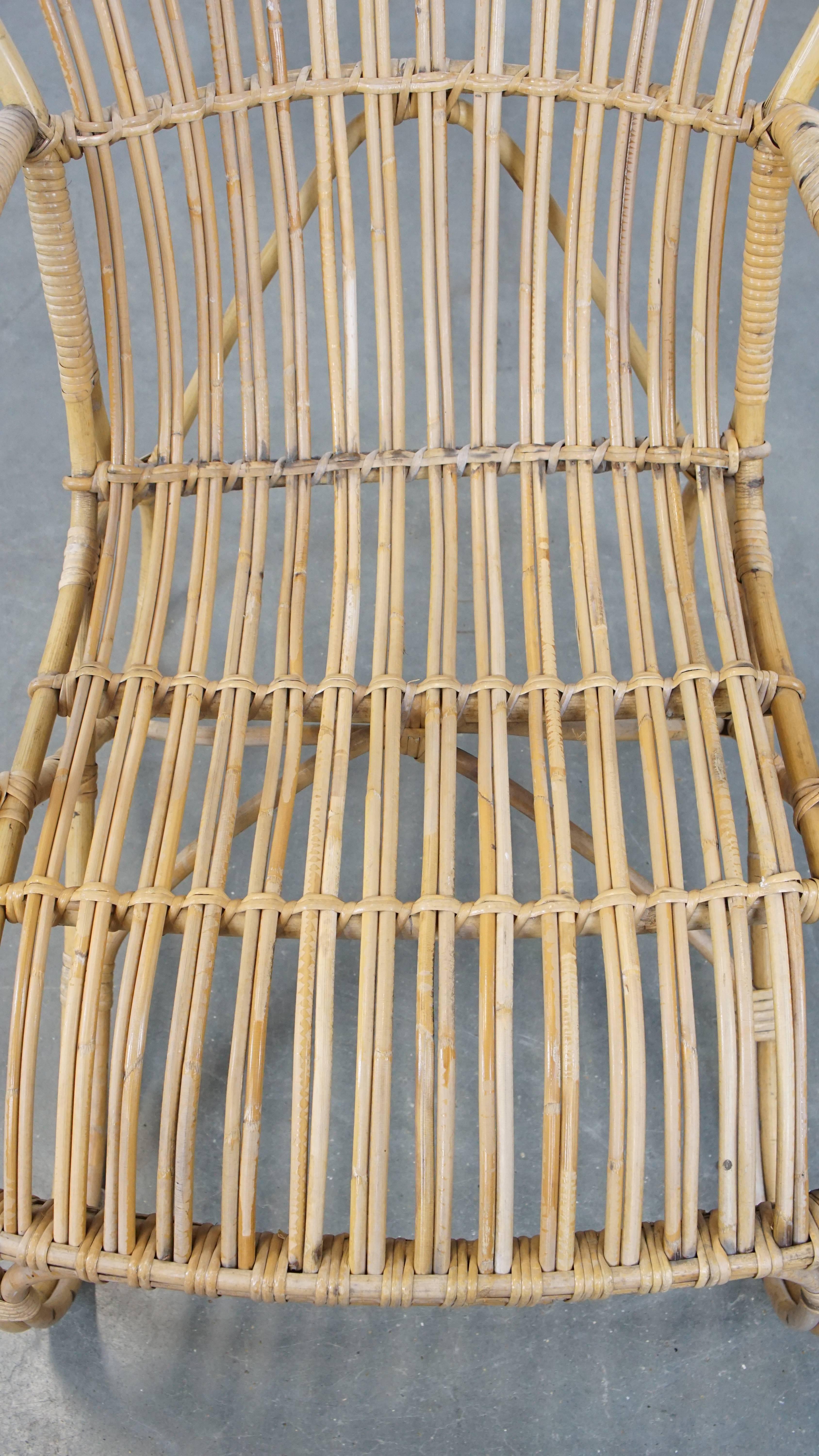 Mid-20th Century Vintage 1950s Dutch design rattan armchair with beautiful organic shapes For Sale