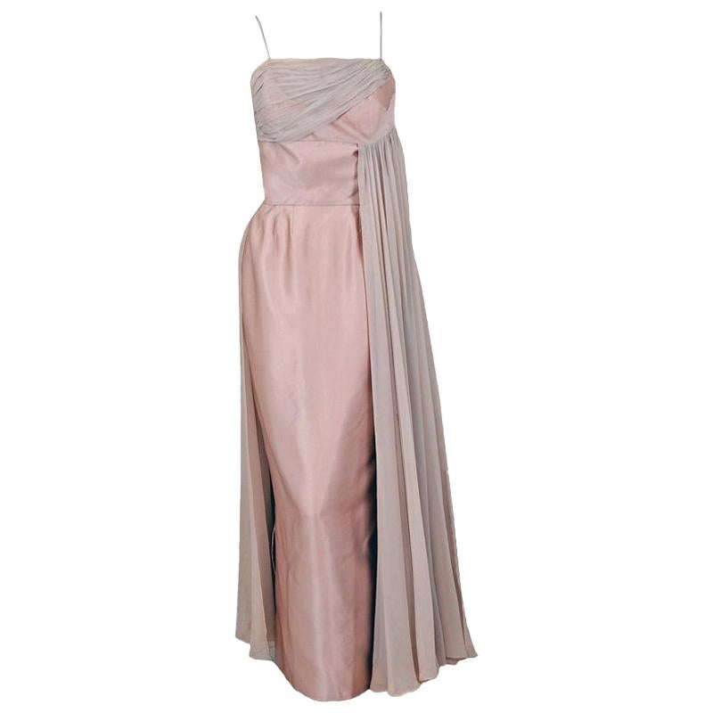 Vintage 1950's Edward Abbott Blush Champagne Silk-Chiffon and Silk Draped Gown