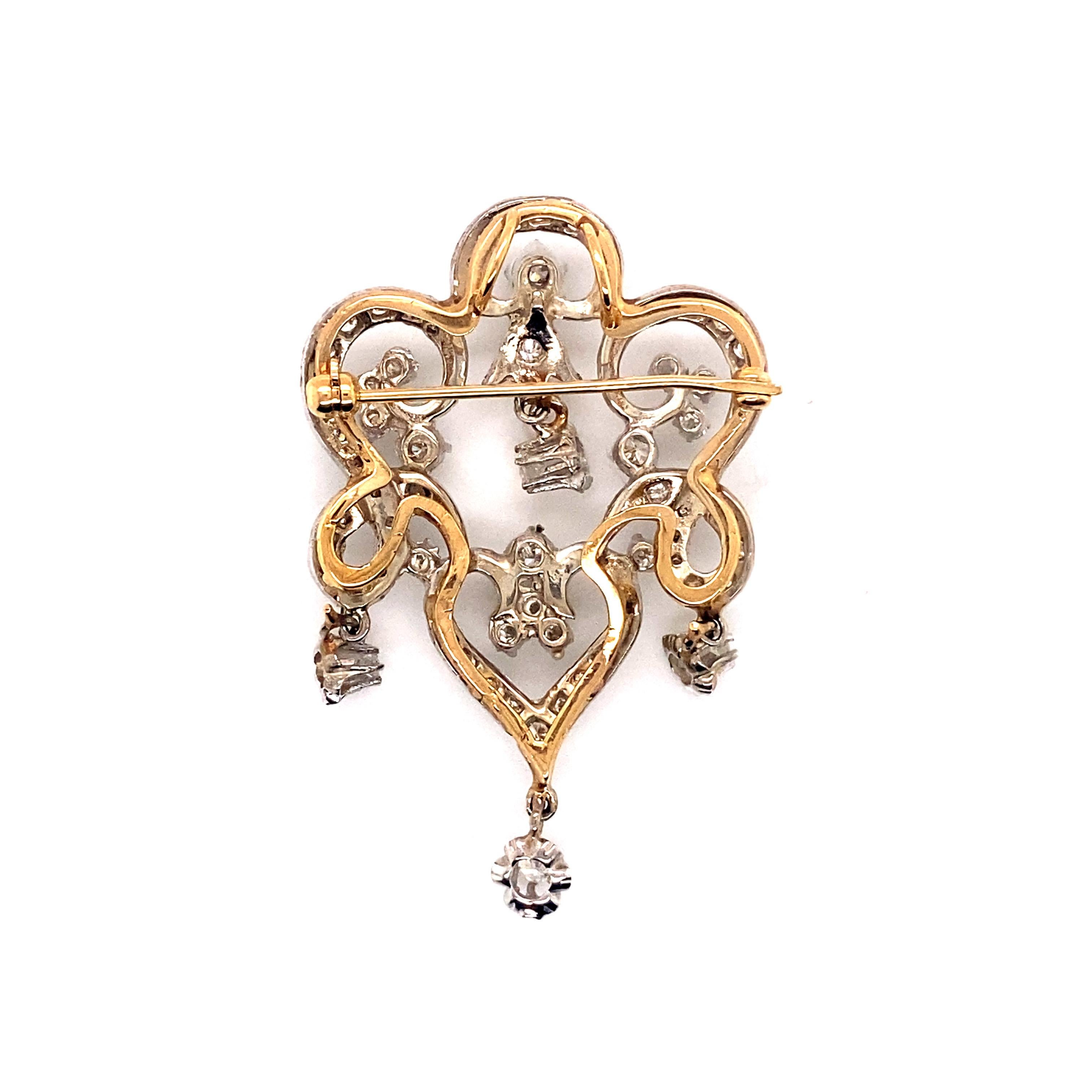 Vintage 1950’s Edwardian Reproduction Diamond Chandelier Brooch and Pendant In Good Condition For Sale In Boston, MA