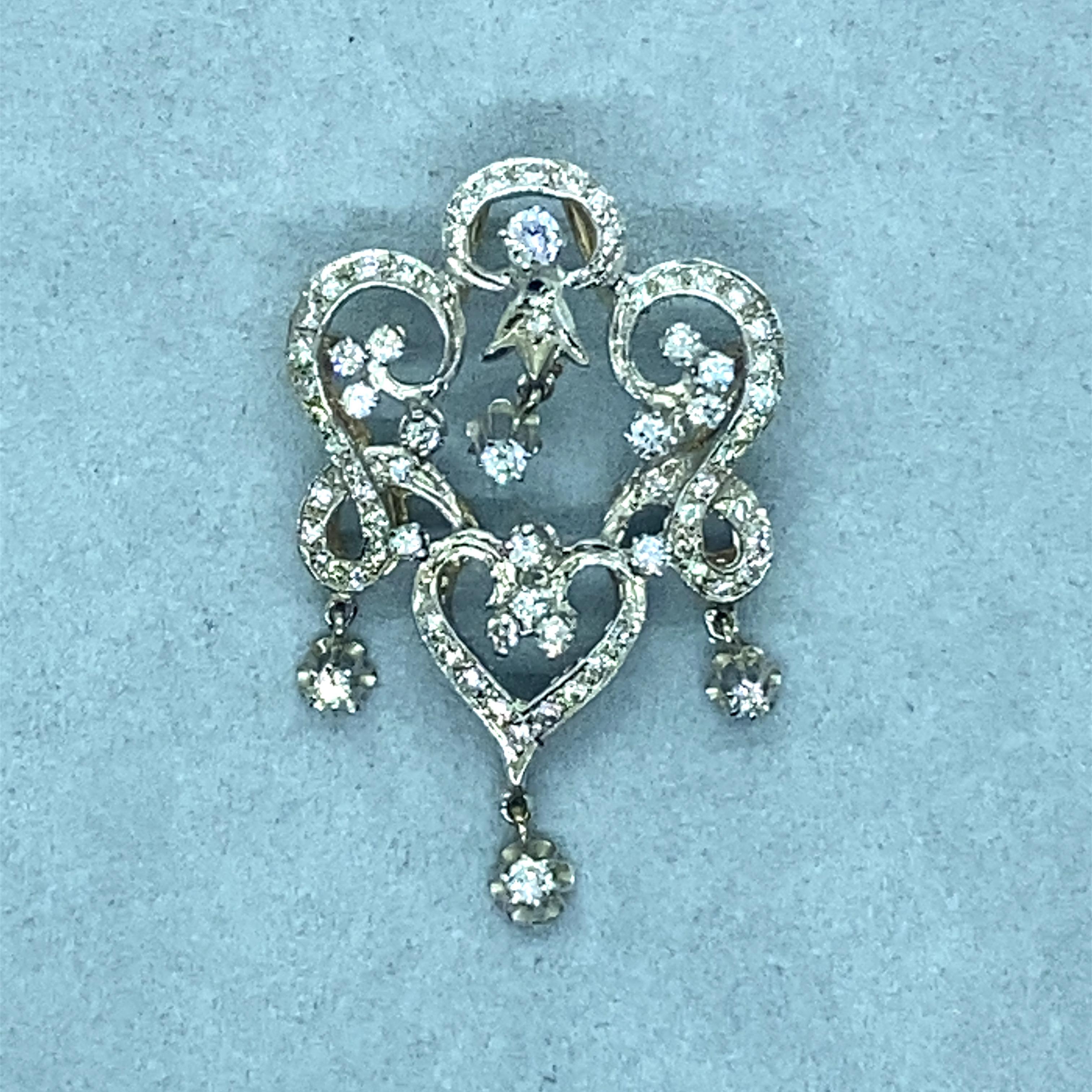 Women's Vintage 1950’s Edwardian Reproduction Diamond Chandelier Brooch and Pendant For Sale