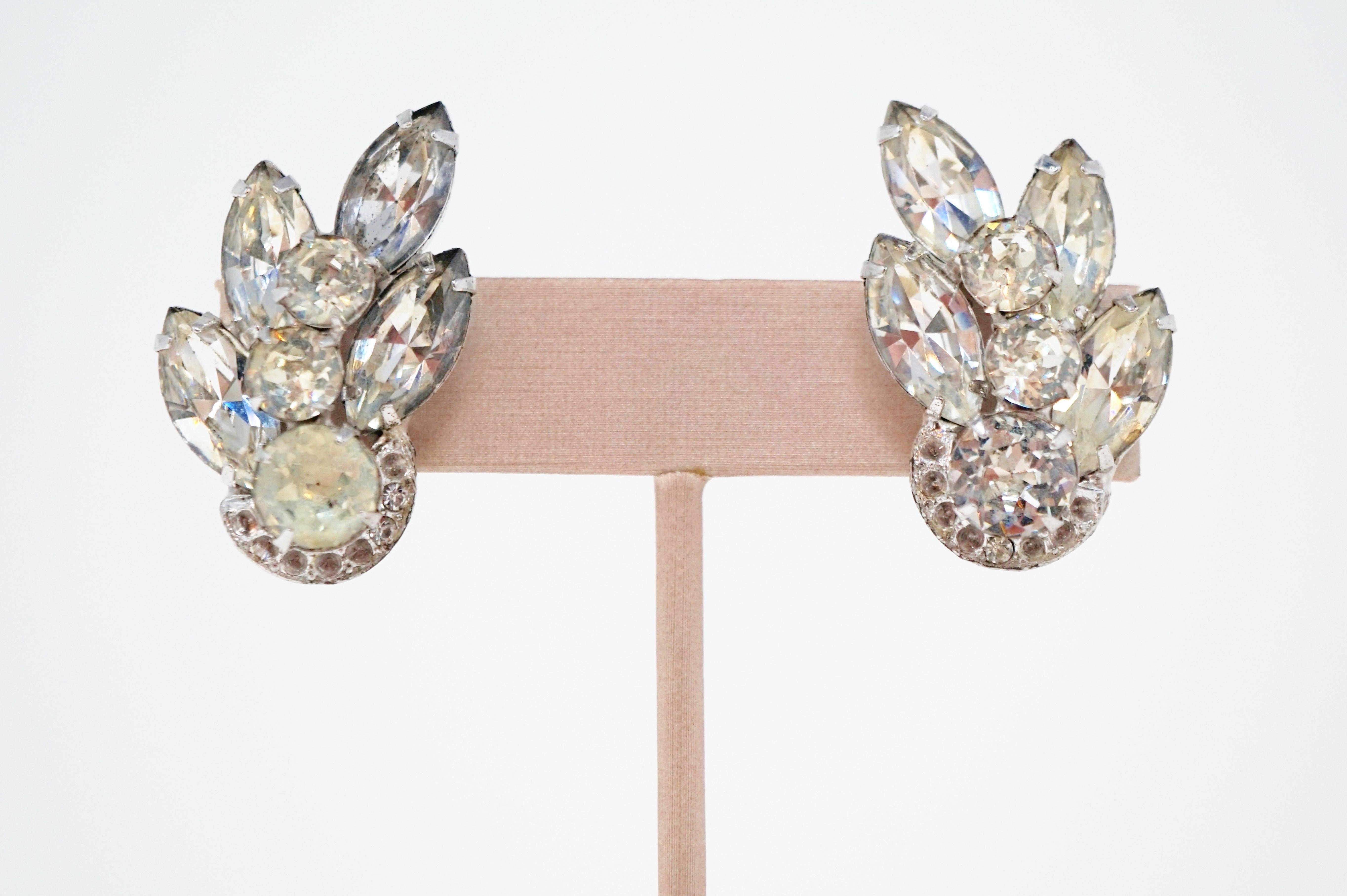 Vintage 1950s Eisenberg Crystal Rhinestone Ear Climber Statement Earrings 4