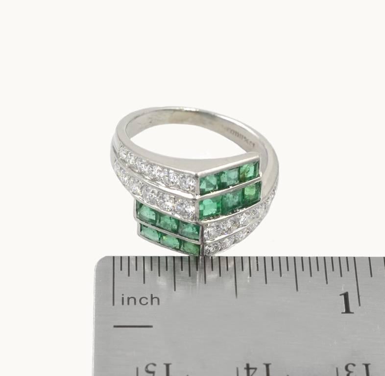 1950s Emerald Diamond Platinum Ring For Sale 1