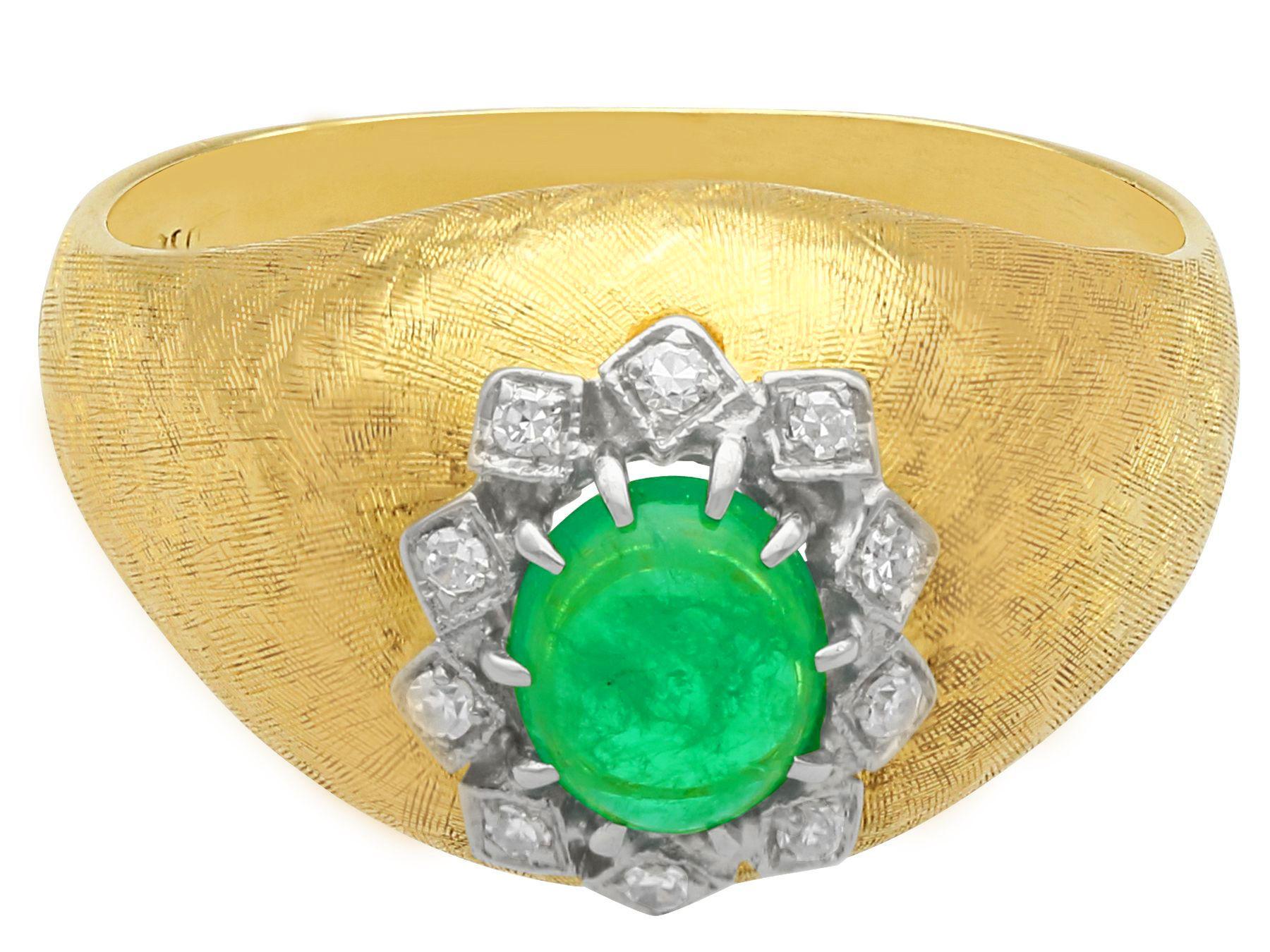 Retro Vintage 1950s Emerald Diamond Yellow Gold Cocktail Ring For Sale