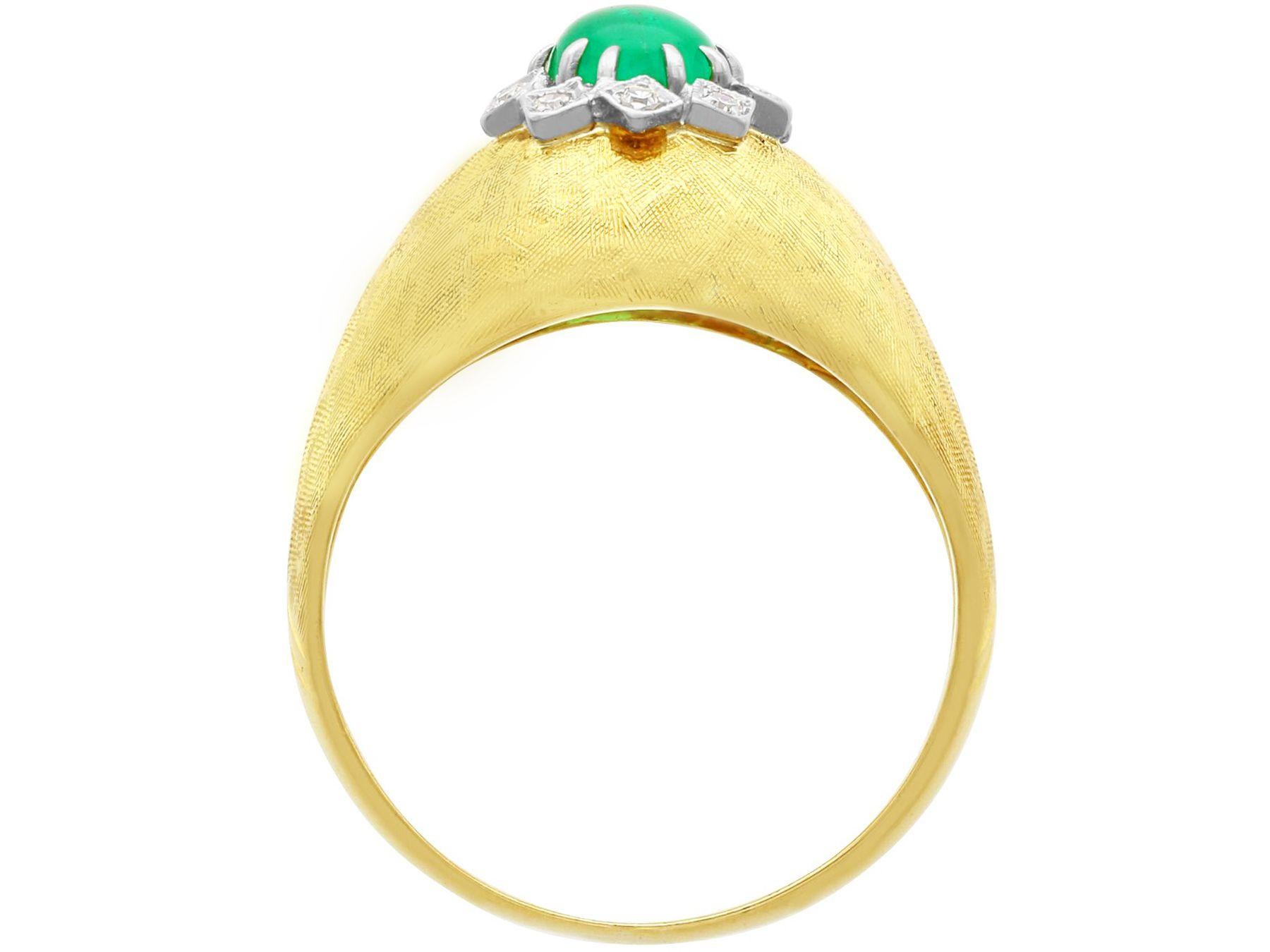 Oval Cut Vintage 1950s Emerald Diamond Yellow Gold Cocktail Ring For Sale