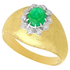 Vintage 1950s Emerald Diamond Yellow Gold Cocktail Ring