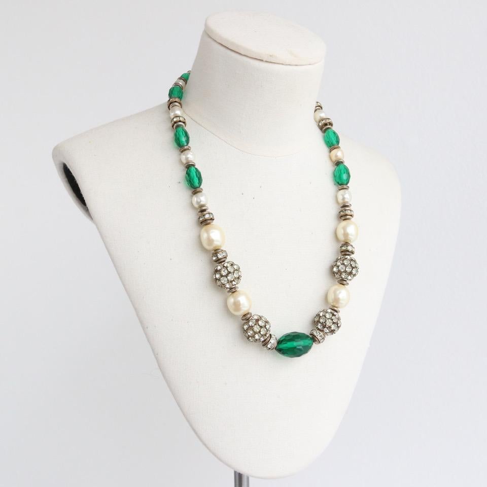 Women's or Men's Vintage 1950's Emerald & Rhinestone Beaded Miriam Haskell Necklace