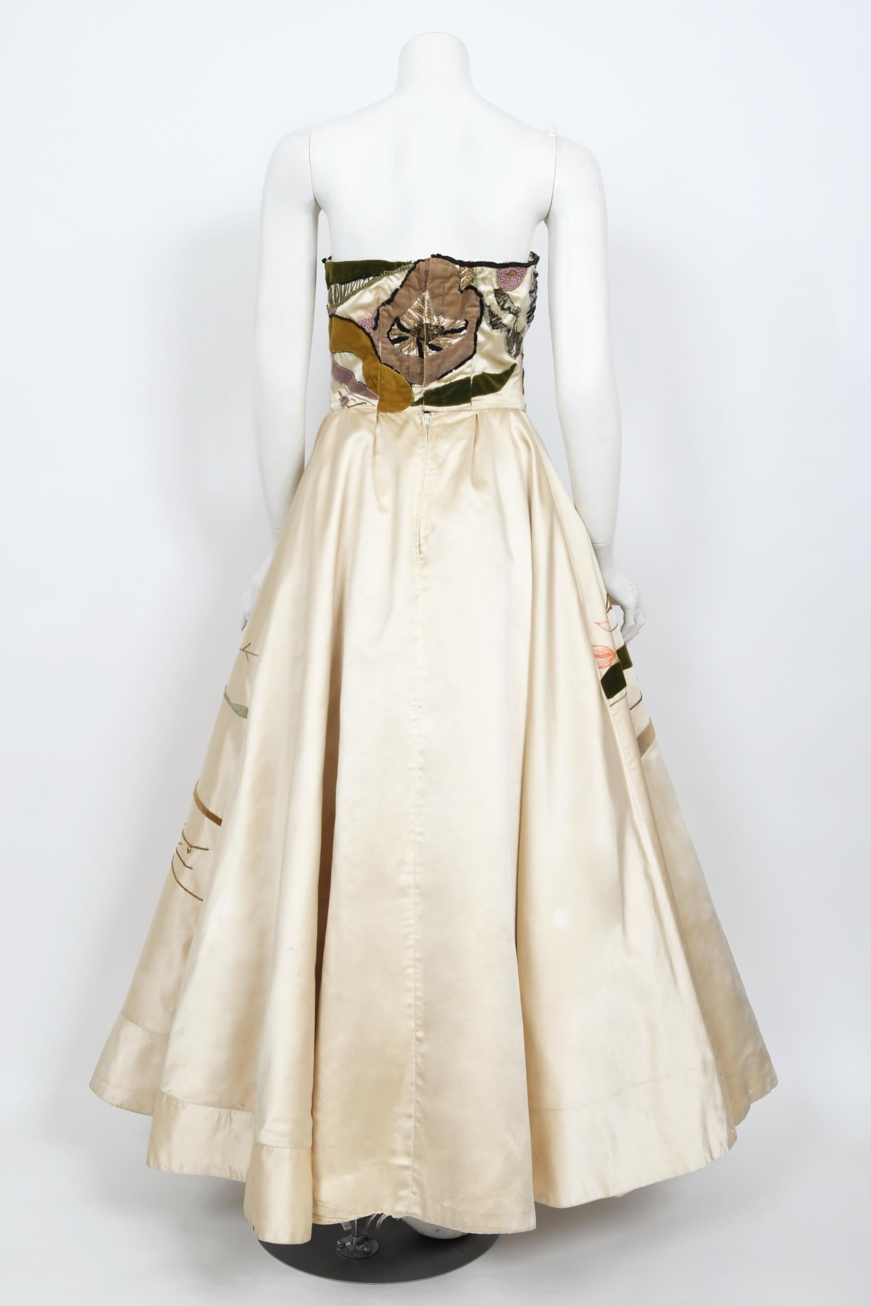 Important 1950's Emilio Schuberth Italian Couture Under The Sea Motif Satin Gown For Sale 9