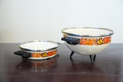 Vintage 1950s Enamel Floral Colander & Stew Pot Set