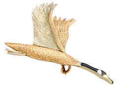 Vintage 1950s Enamel, Rose and Yellow Gold Goose Brooch