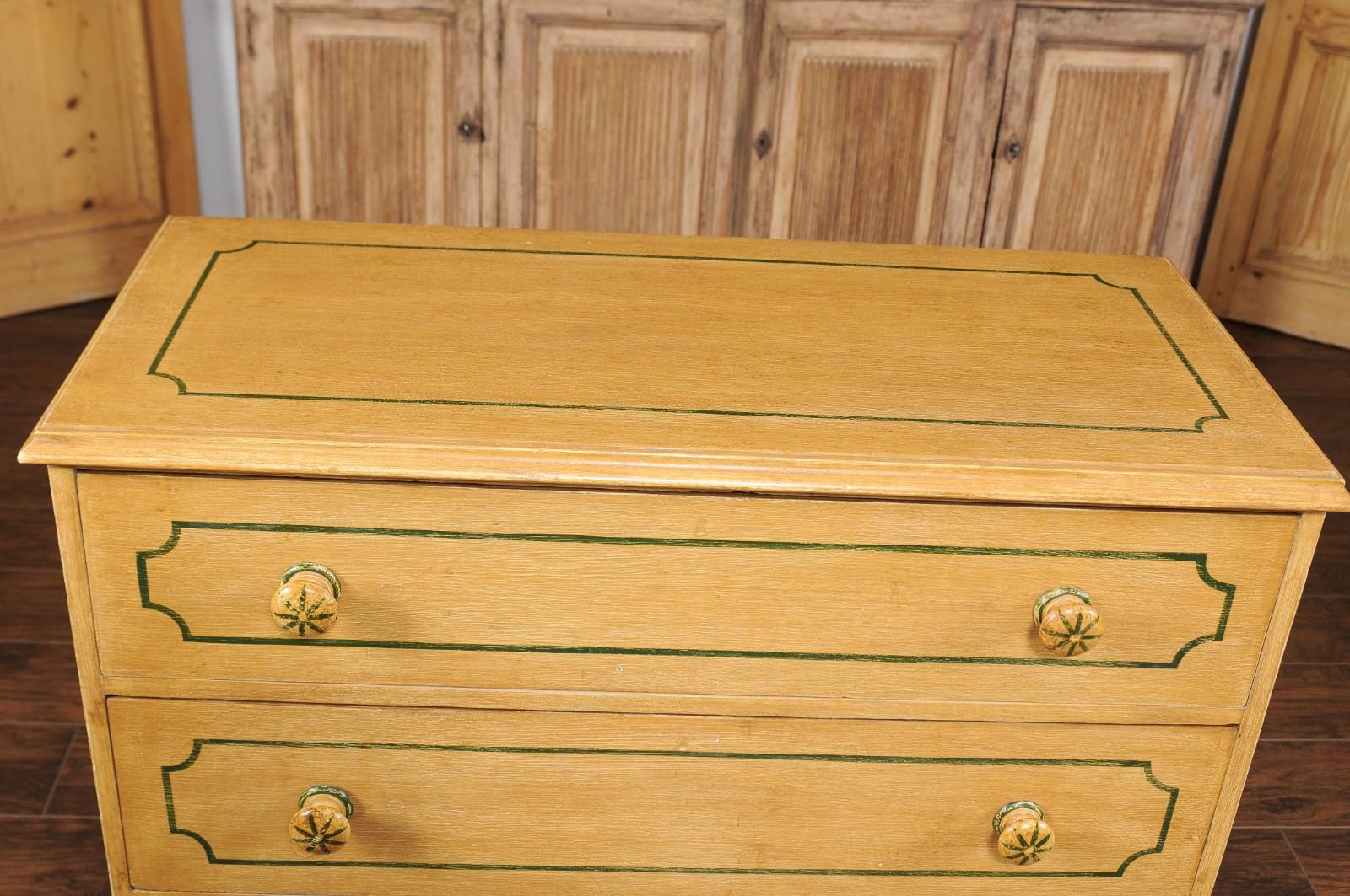 Vintage 1950s English Painted Three-Drawer Commode with Yellow Painted Finish 2
