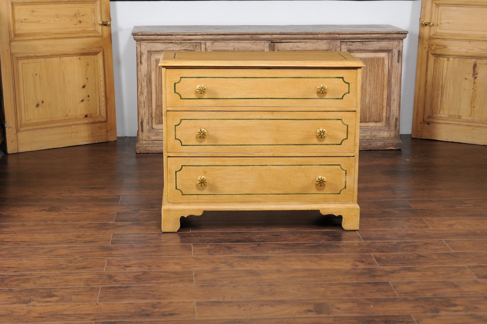 Vintage 1950s English Painted Three-Drawer Commode with Yellow Painted Finish 3
