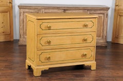 Vintage 1950s English Painted Three-Drawer Commode with Yellow Painted Finish