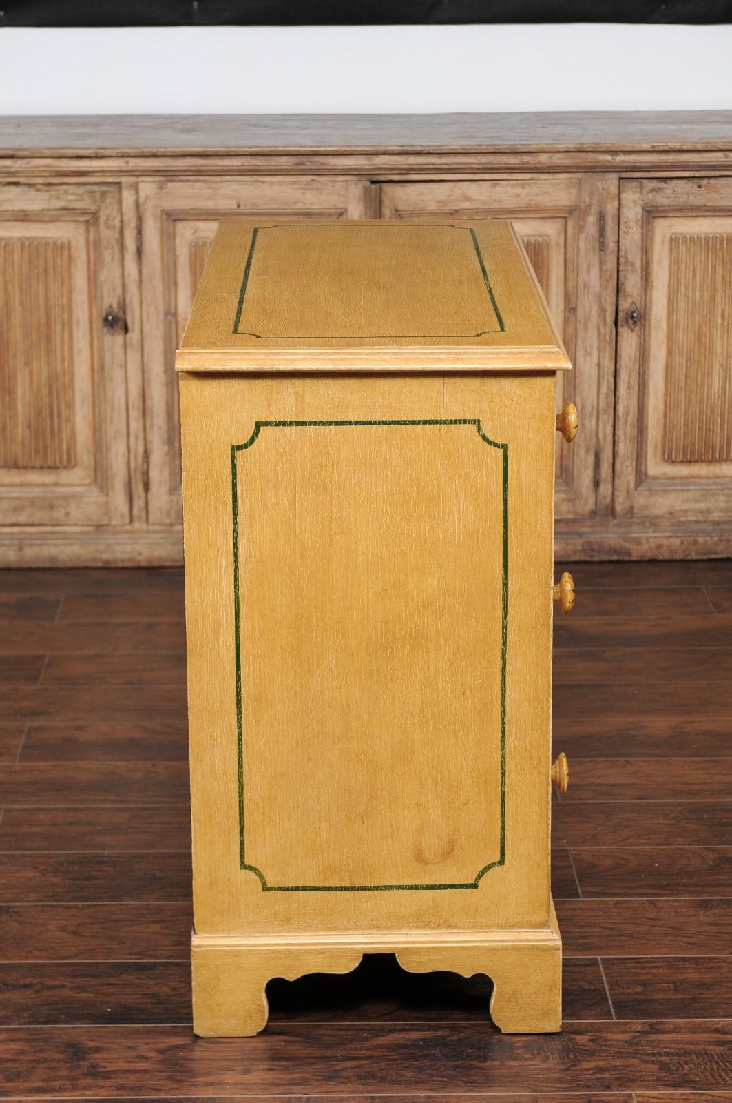 Vintage 1950s English Painted Three-Drawer Commode with Yellow Painted Finish In Good Condition In Atlanta, GA