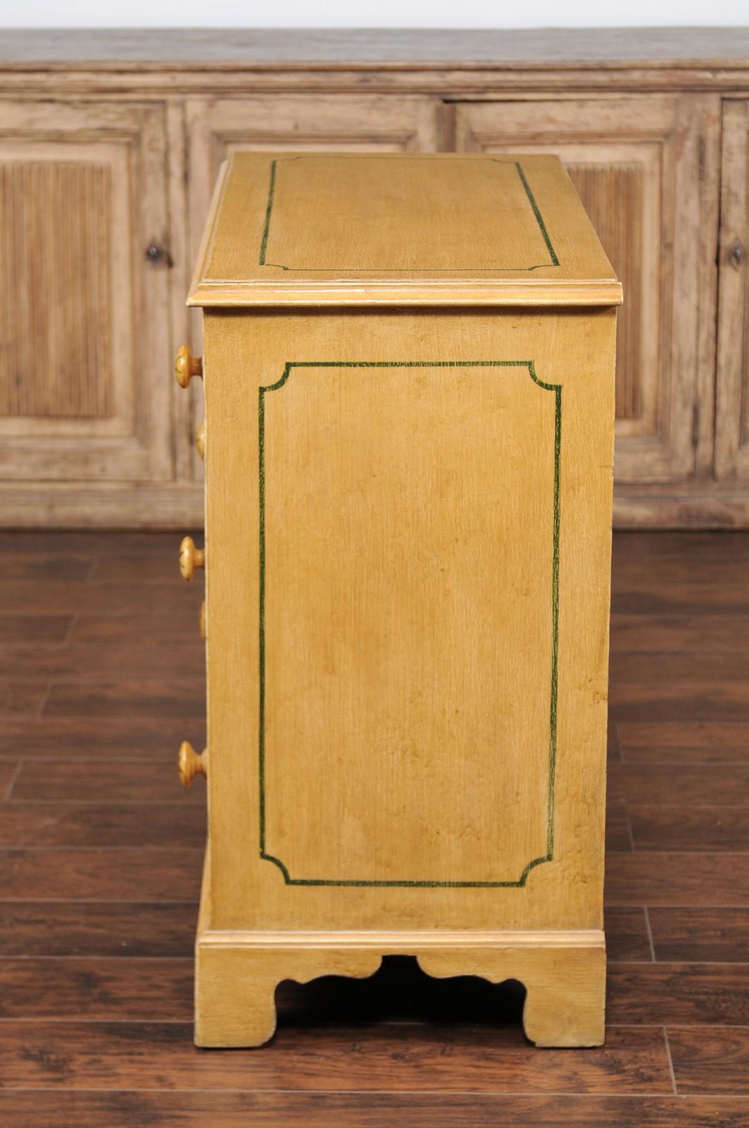 Wood Vintage 1950s English Painted Three-Drawer Commode with Yellow Painted Finish