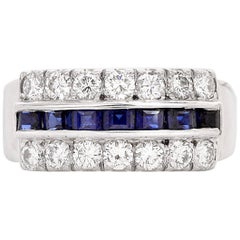 Vintage 1950s Estate VS Diamond Sapphire 18 Karat Gold Anniversary Band