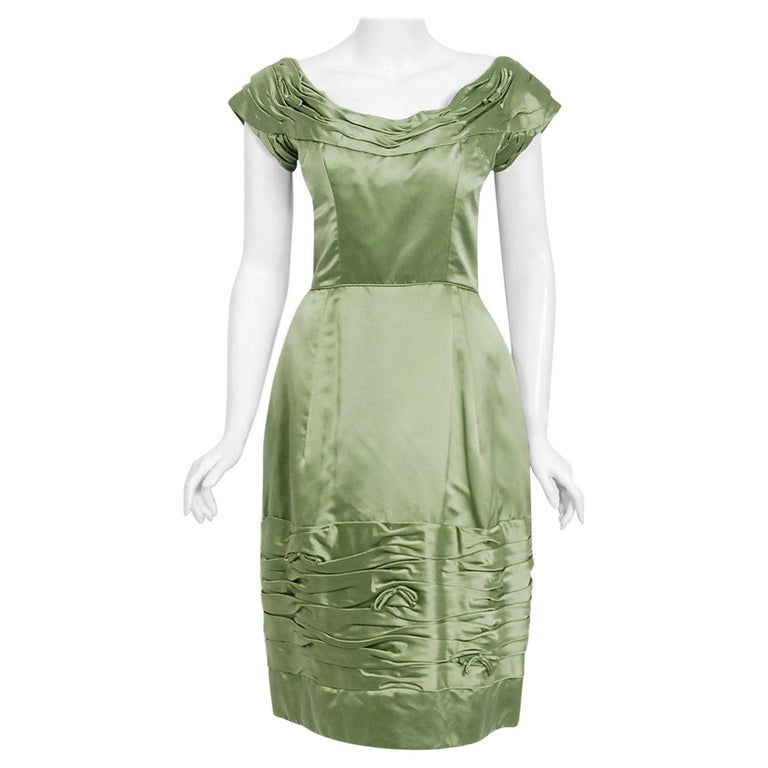 Vintage 1950 S Evelyn Brown Couture Sage Green Silk Satin Ruched Cocktail Dress For Sale At 1stdibs See more ideas about aesthetic, pink aesthetic, pastel aesthetic. 1stdibs