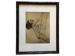 Vintage 1950s Female “Nude on Swing” Hand Toned Green Original Photograph Framed