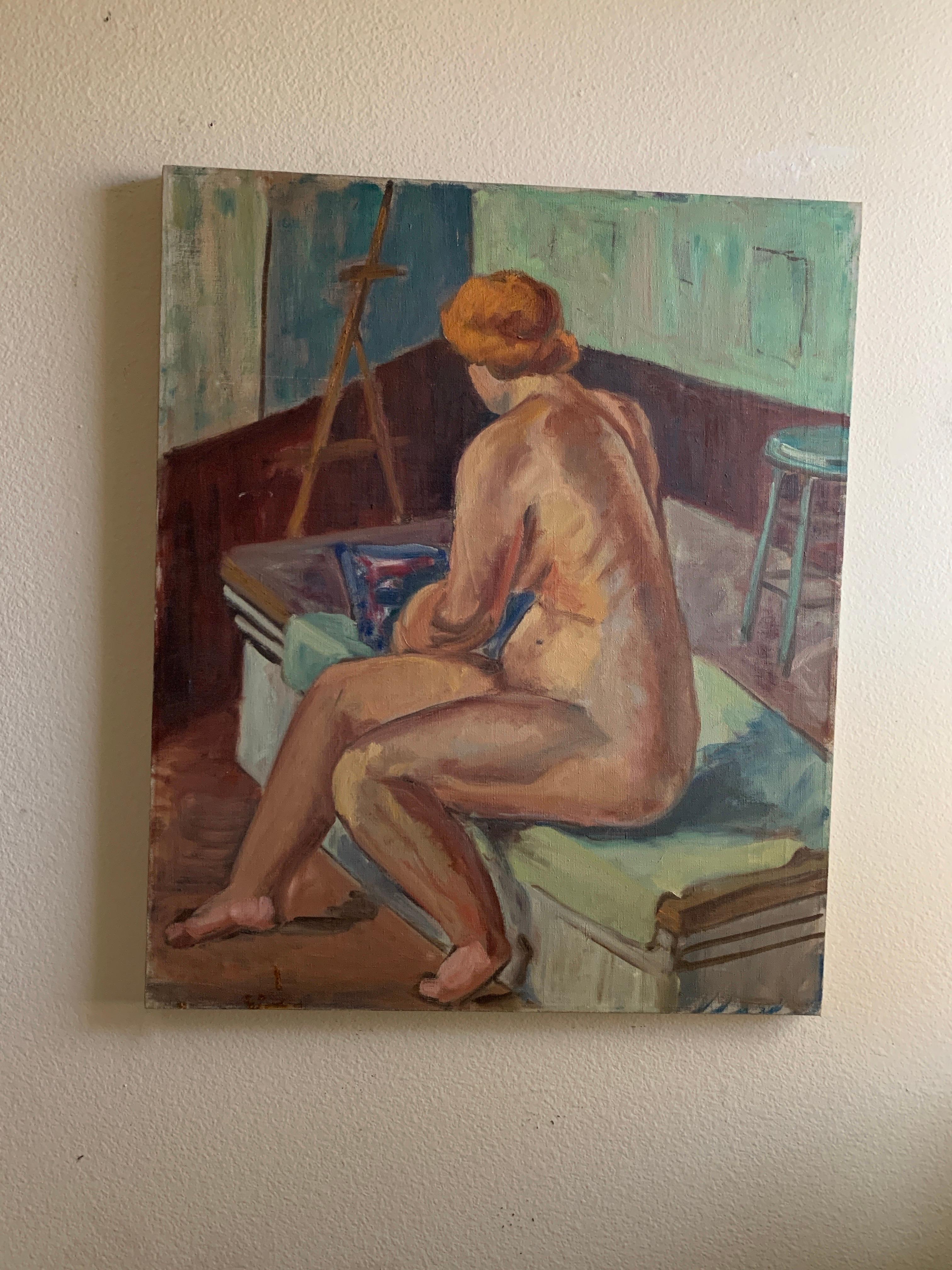 Ein wunderbarer Fund in einem alten Palm Springs Estate. Dieser Besitzer war ein echter Kunstsammler... es stand in der Bibliothek, auf dem Kaminsims gelehnt.  eines Marmorkamins. 
Verso signiert HAMM. Weiblicher Akt Studie di e in den späten 40er