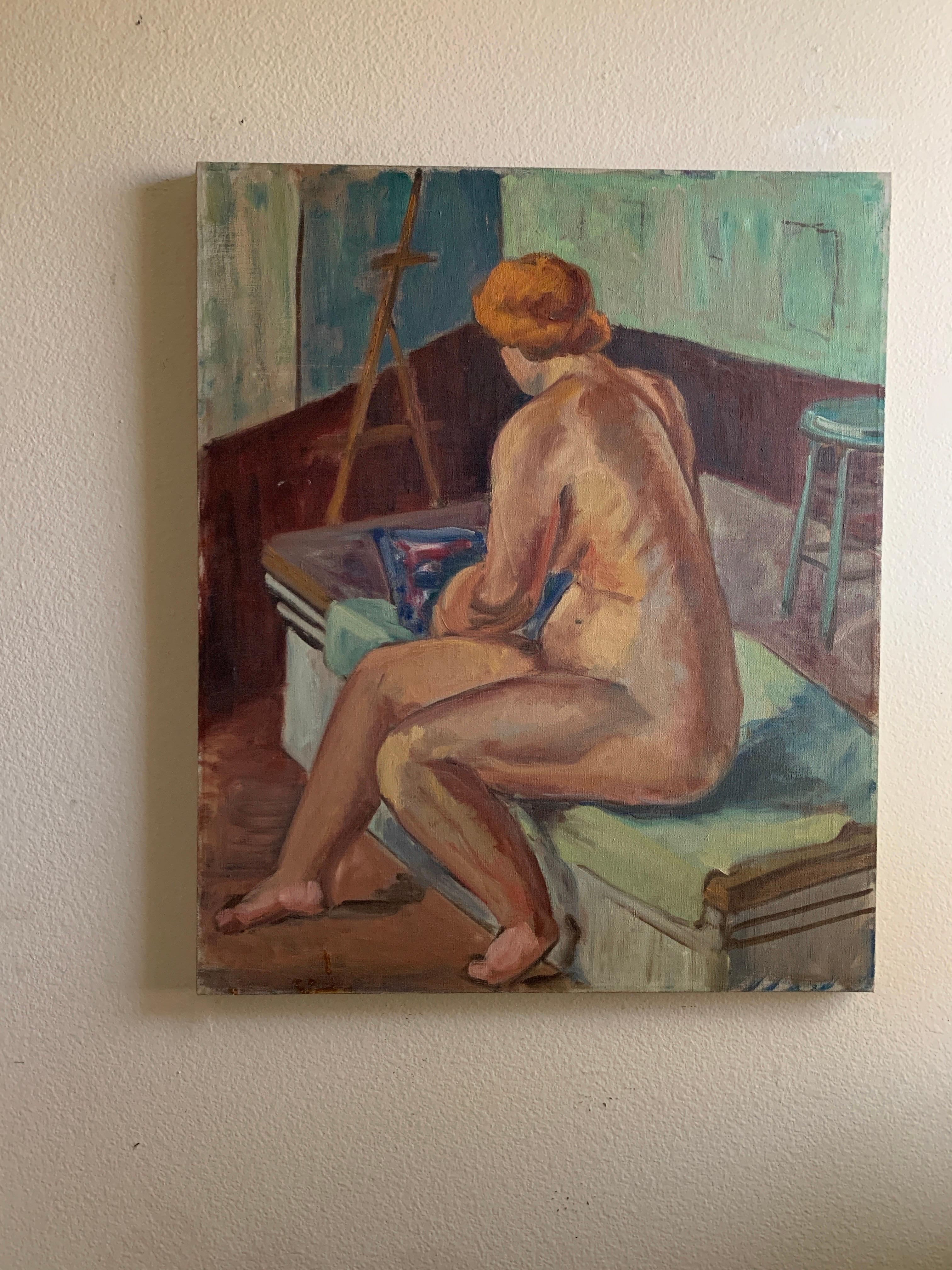 Vintage 1950s Weiblicher Akt Studie Originalgem�älde (20. Jahrhundert) im Angebot
