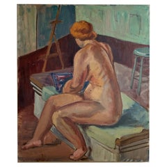 Vintage 1950s Weiblicher Akt Studie Originalgemälde