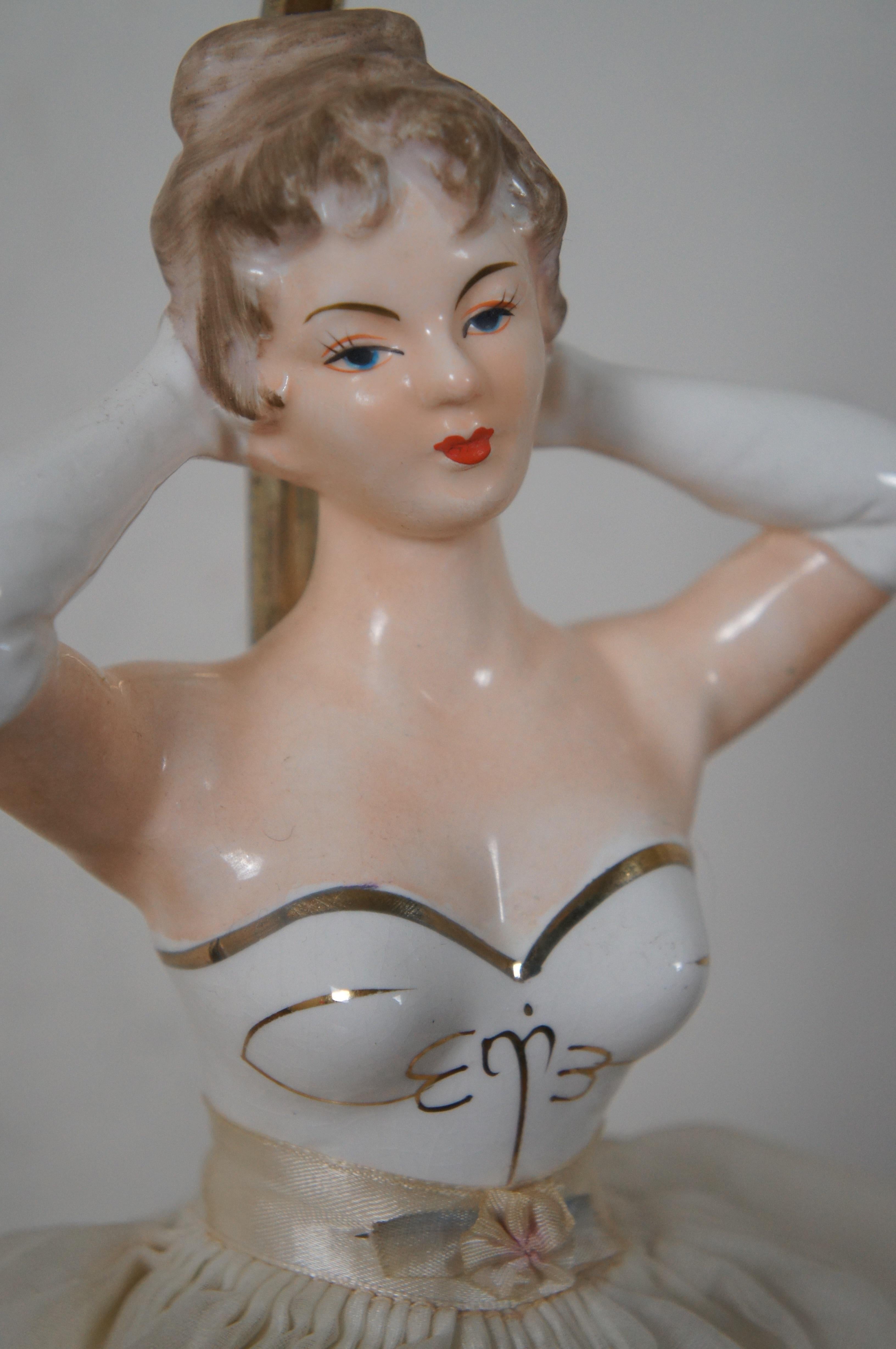 Vintage 1950s Figural Porcelain Lady Bust Boudoir Vanity Lamp Nightlight 1