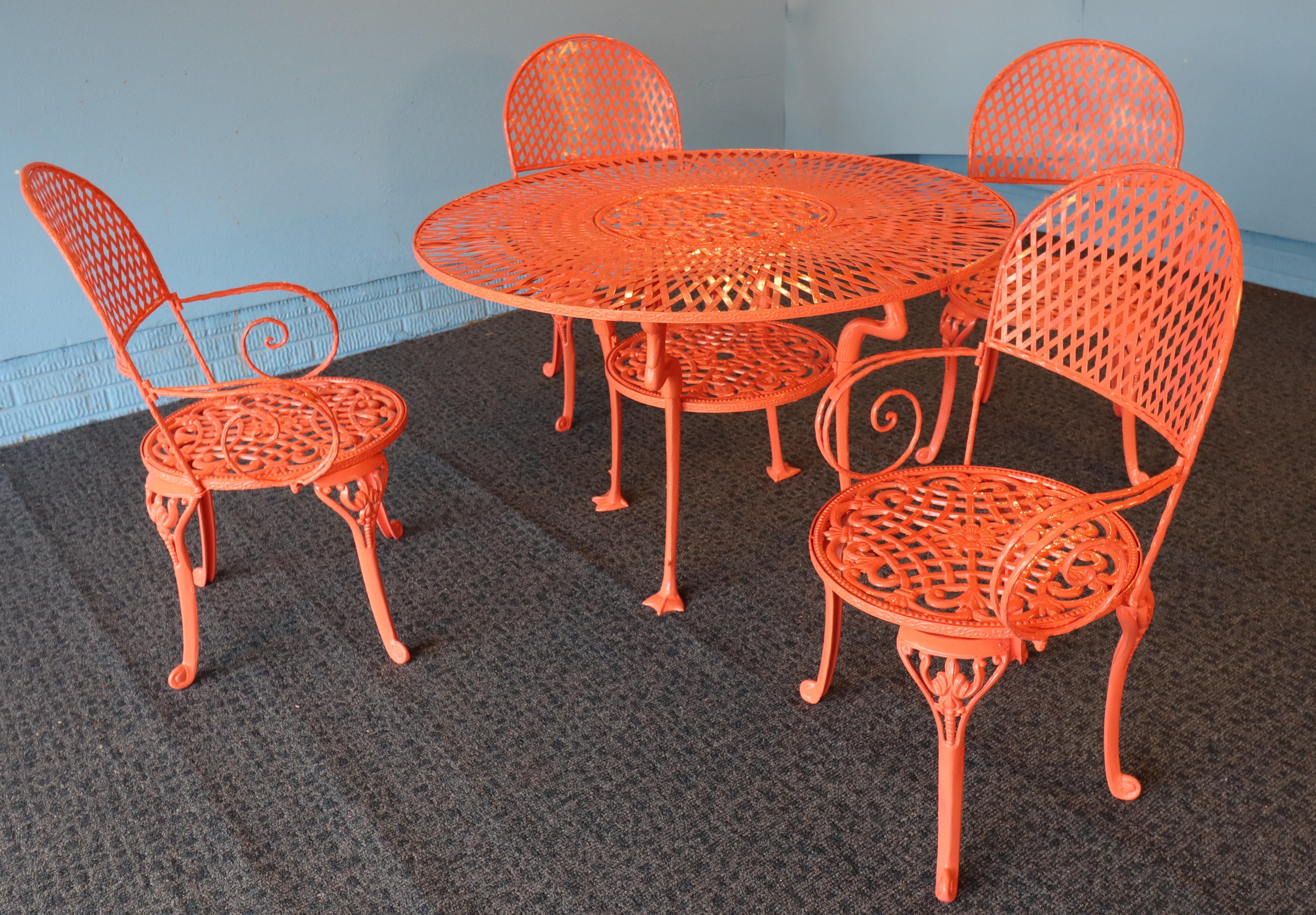 Mid-Century Modern Vintage 1950s Flamingo-Themed Wrought Iron Patio Set – Rare Custom Design For Sale