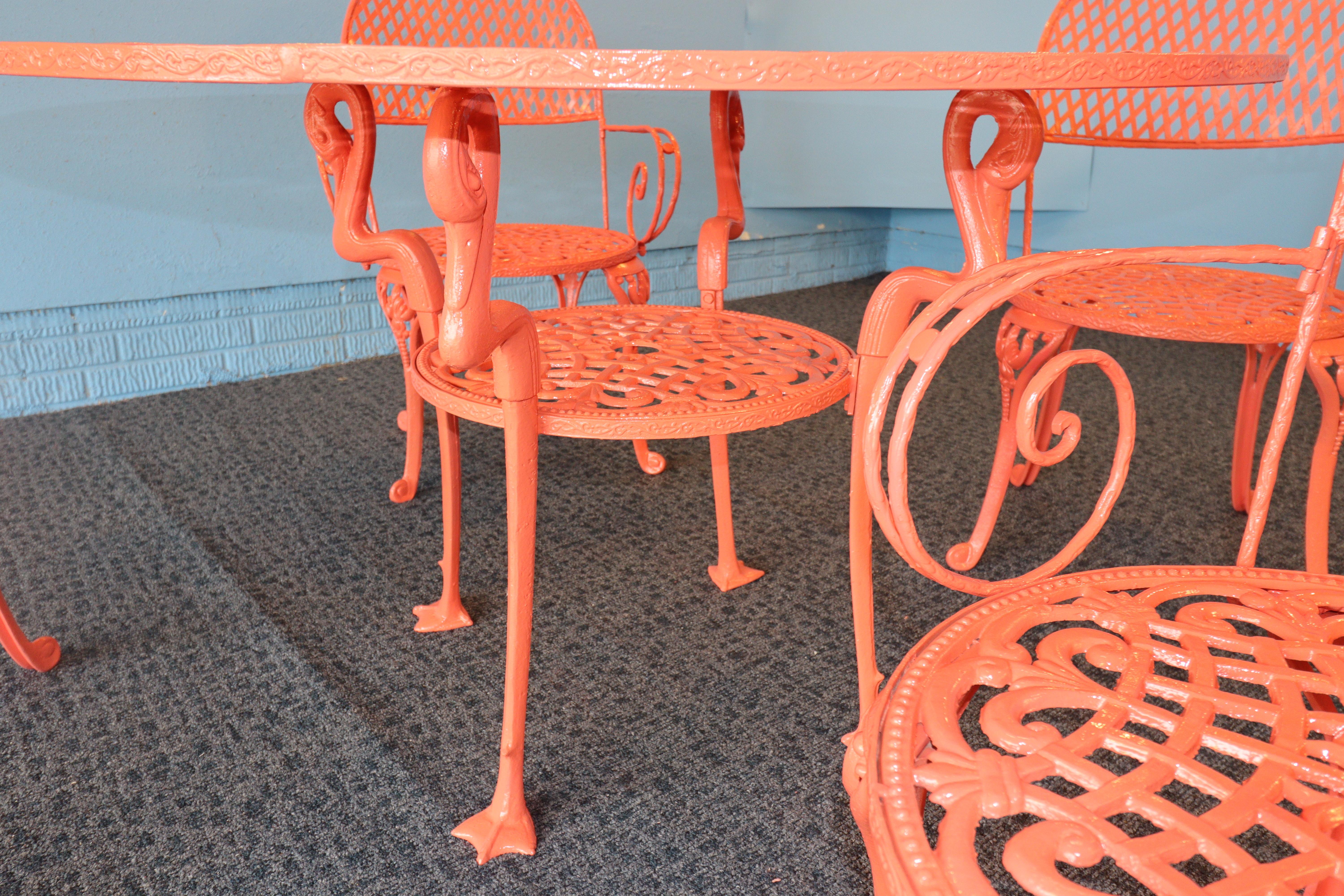 American Vintage 1950s Flamingo-Themed Wrought Iron Patio Set – Rare Custom Design For Sale