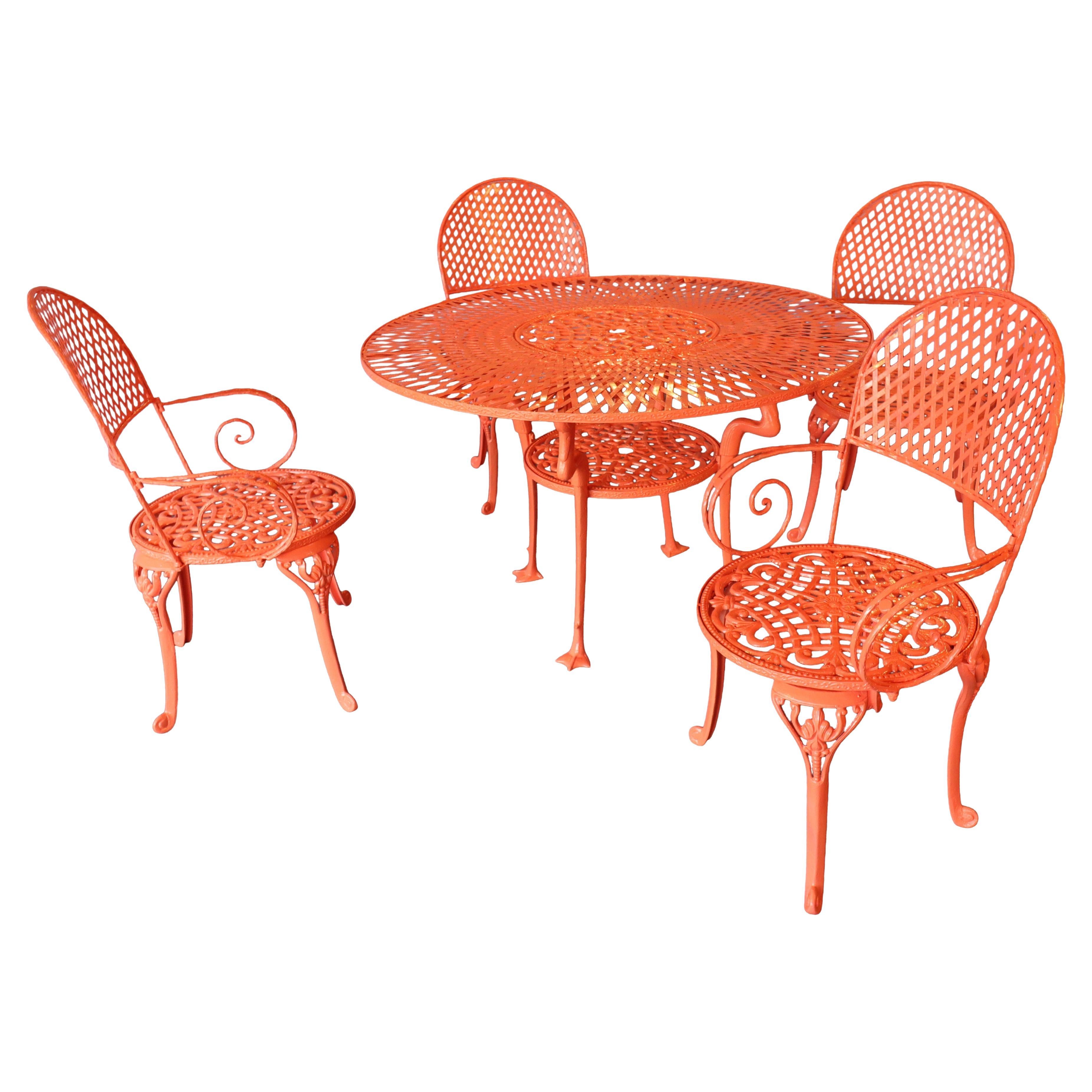 Set da patio in ferro battuto a tema fenicottero vintage degli anni '50 - raro design personalizzato
