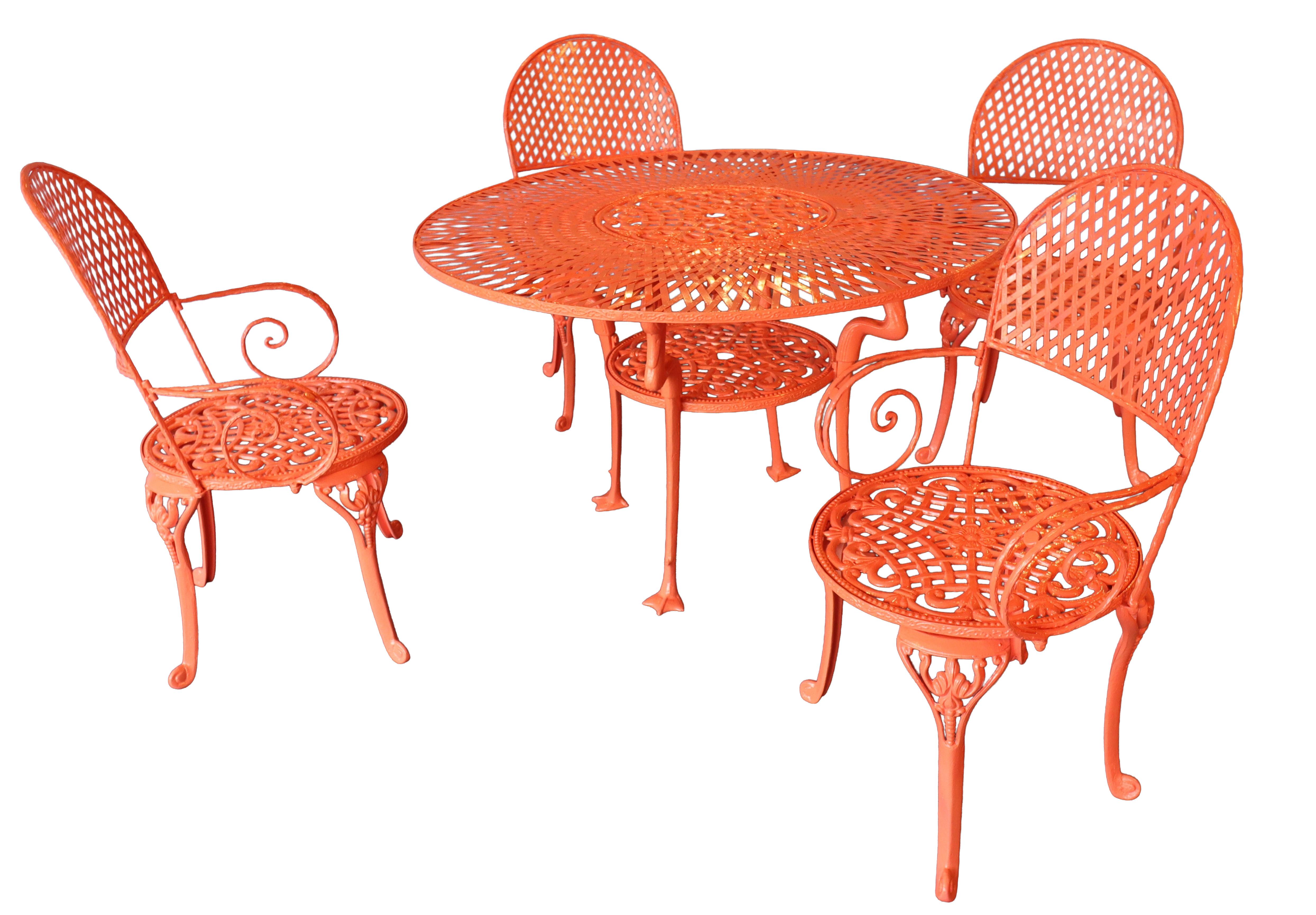 Vintage 1950s Flamingo-Themed Wrought Iron Patio Set – Rare Custom Design For Sale