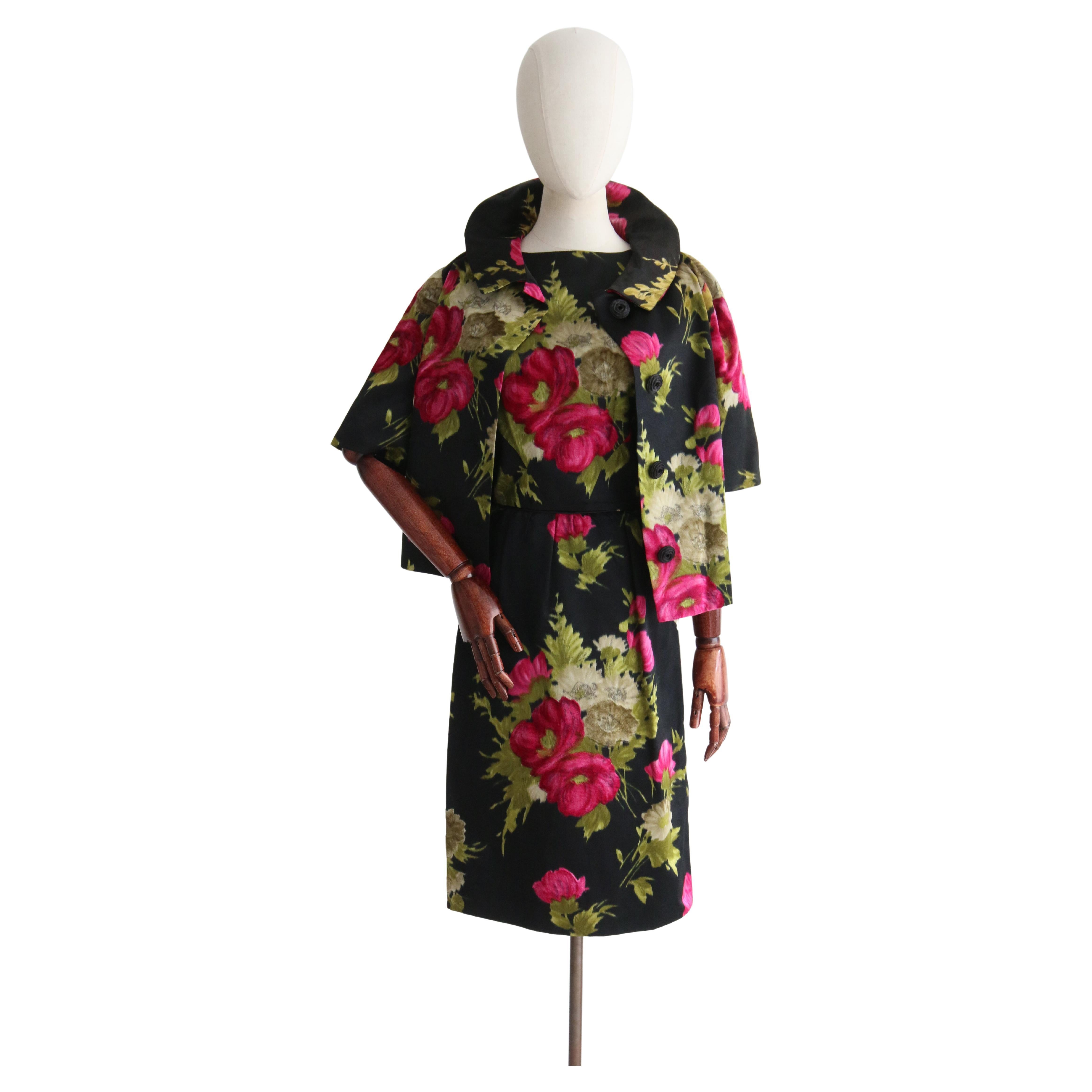 Robe et veste à fleurs vintage des années 1950, taille UK 10 US 6 