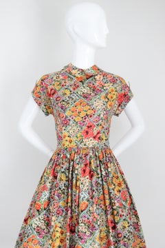 Vintage 1950's Floral Dress vintage 1950's fit and flare 1950s cotton UK 10 US 6