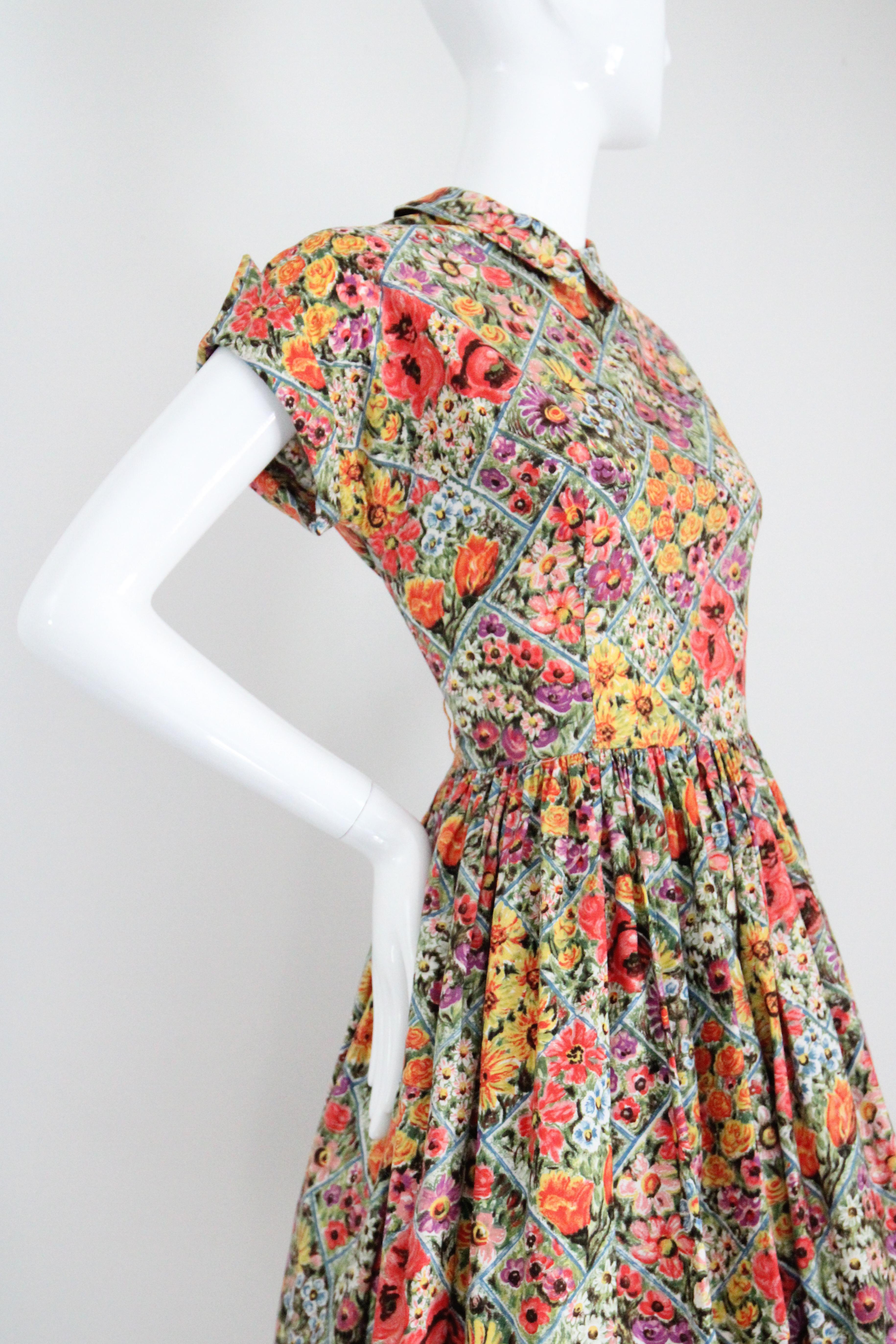 Women's or Men's Vintage 1950's Floral Dress vintage 1950's fit and flare 1950s cotton UK 10 US 6 For Sale