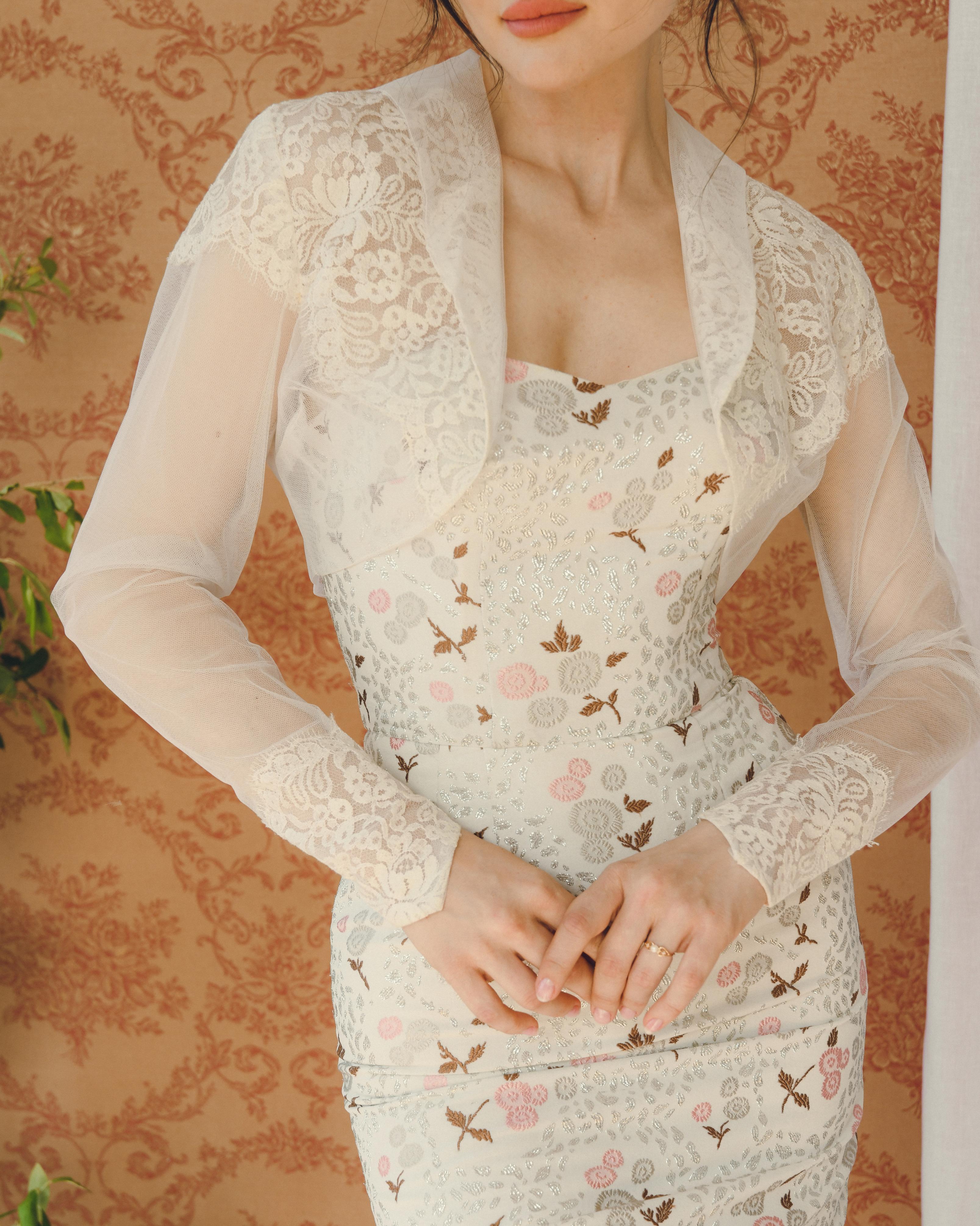 Vintage 1950s Floral Lamé Bustier Wiggle Dress en vente 5