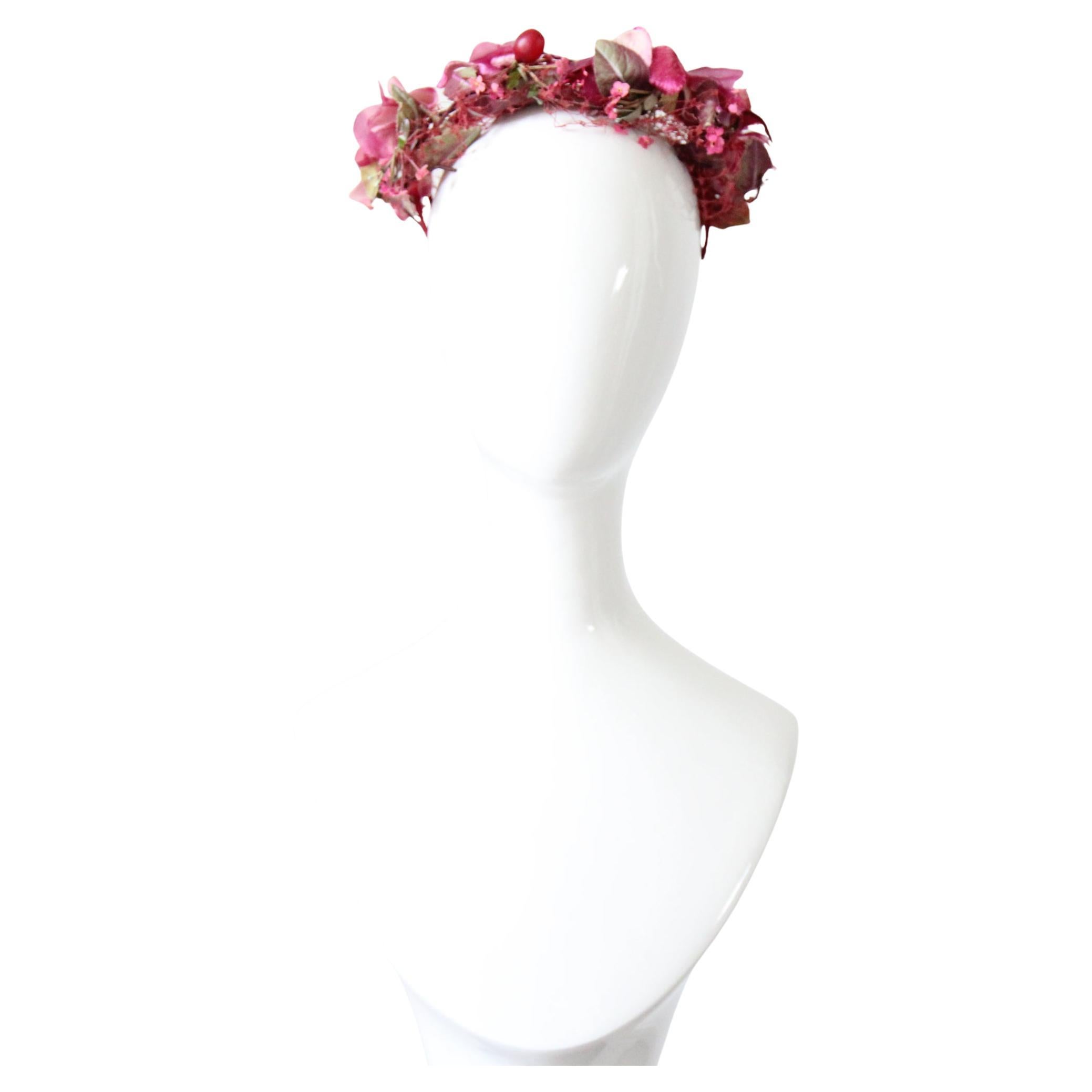 Cappello a fiori percher vintage anni '50 originale Cappello a fiori percher fucsia anni '50