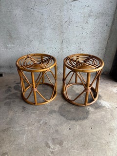 Vintage 1950s Franco Albini Style Italian Riviera Bamboo Stools or Side Tables