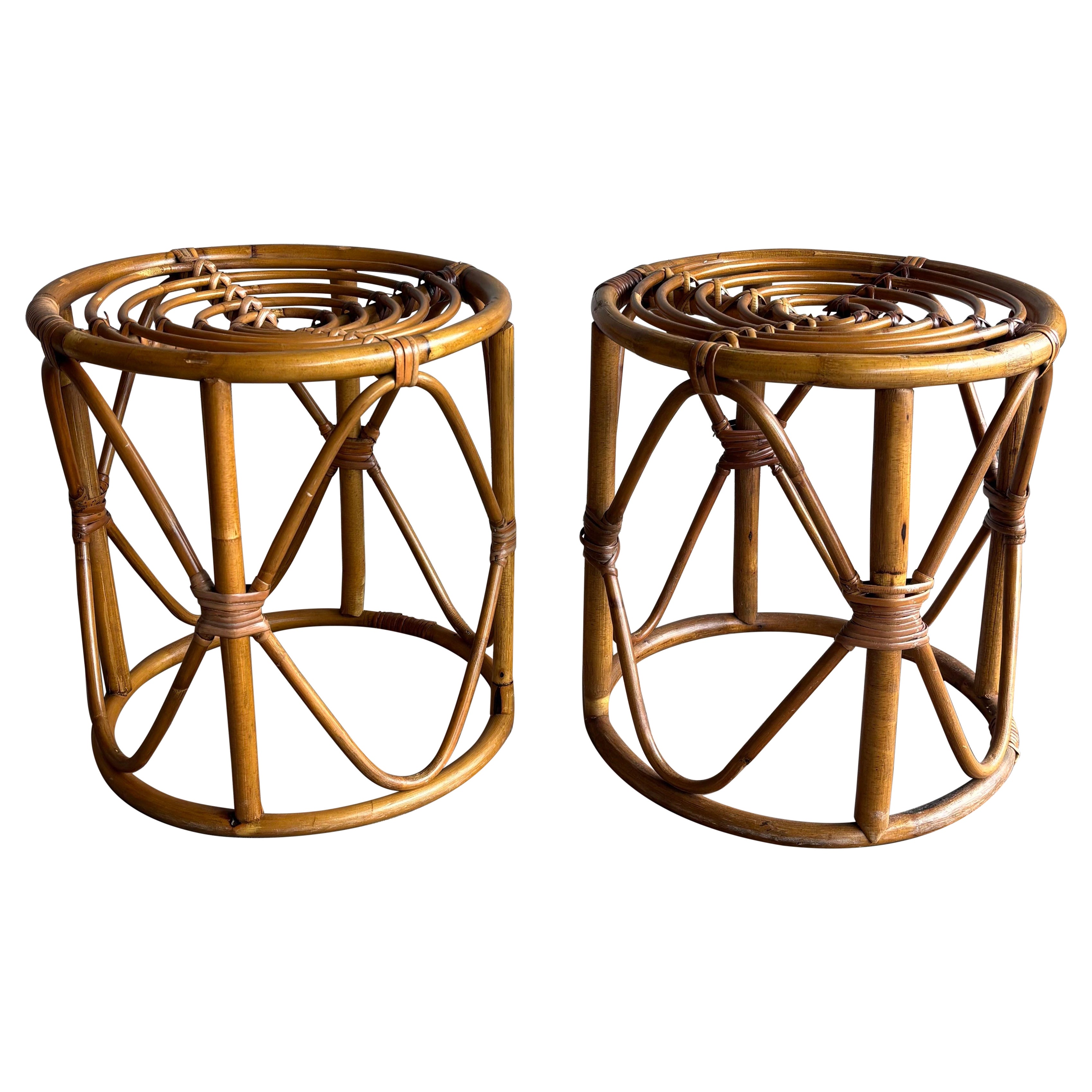 Vintage 1950s Franco Albini Style Italian Riviera Bamboo Stools or Side Tables