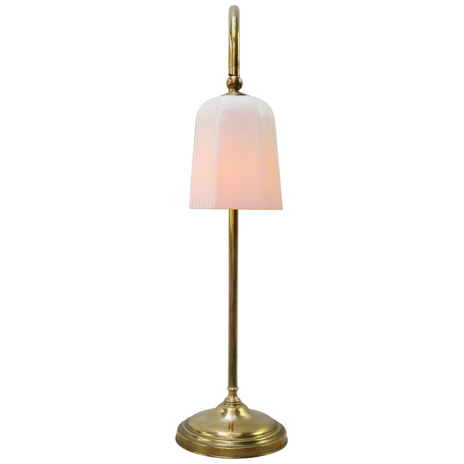 Mid-20th Century Vintage 1950s French Brass & Opaline Glass Table or Desk Lights  For Sale