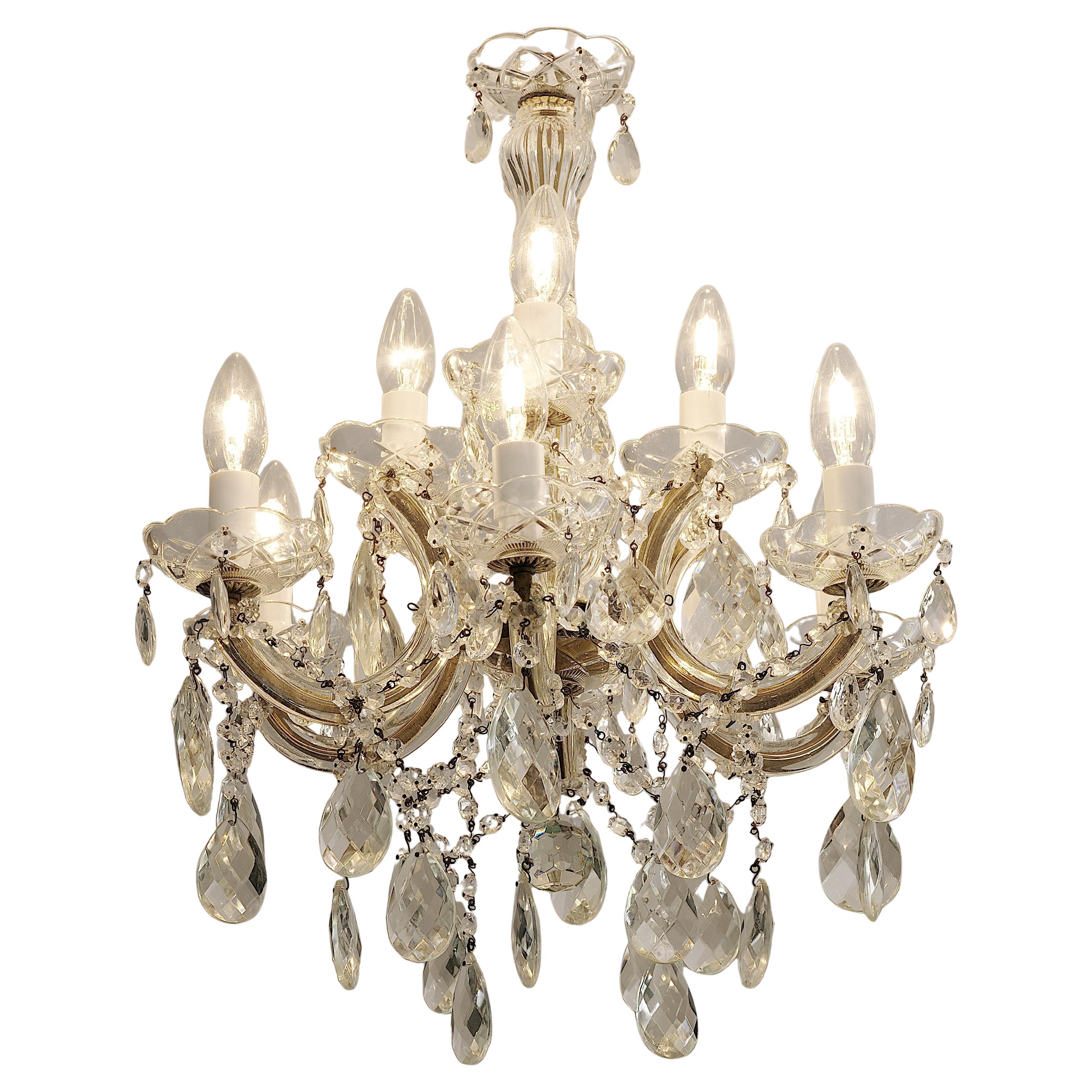 Vintage 1950s French Chandelier with Glass Tassels, 57cm For Sale