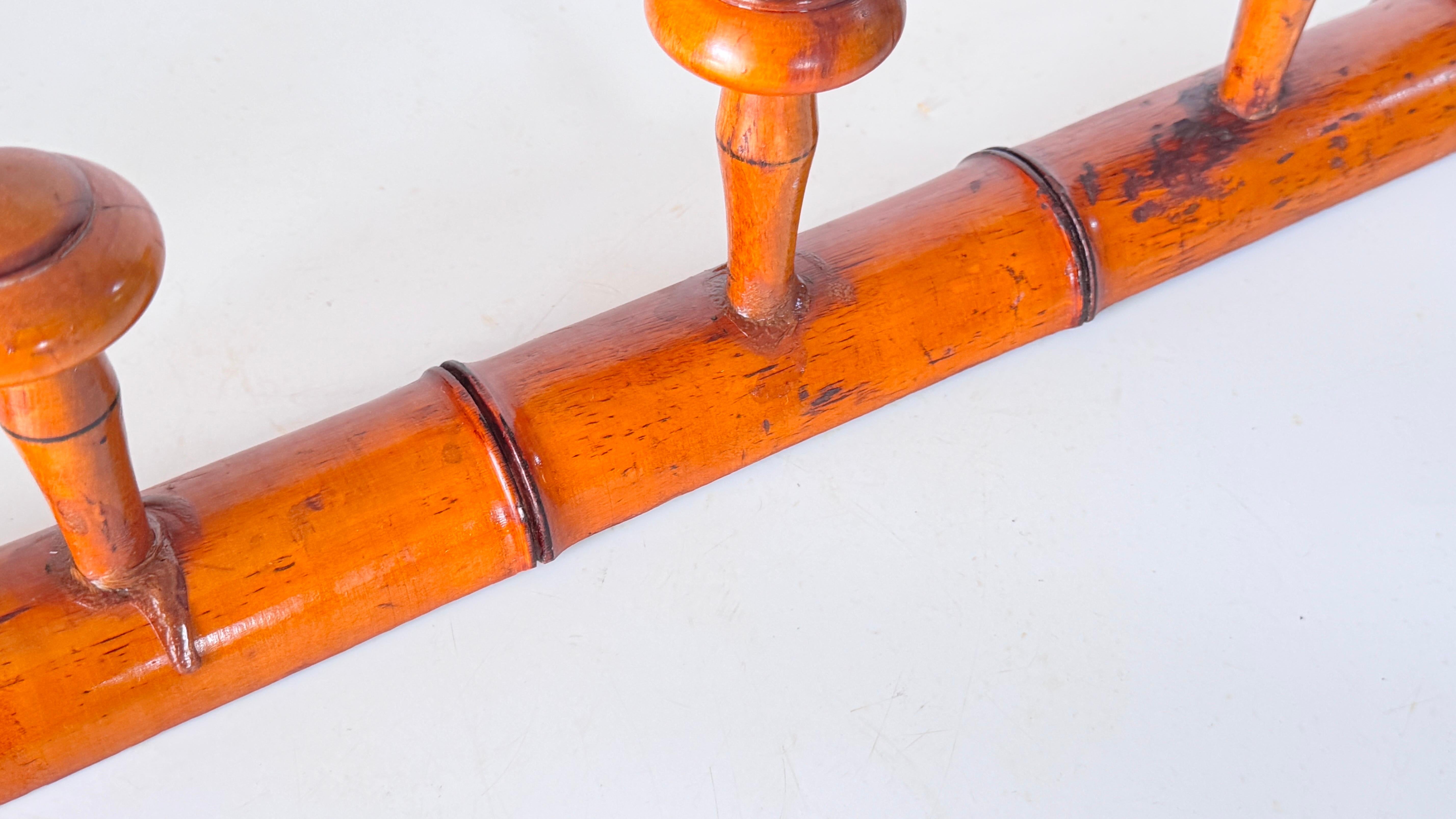 Vintage 1950s French Coat Rack, Light Wood with Faux Bamboo Design Cottage Style For Sale 5