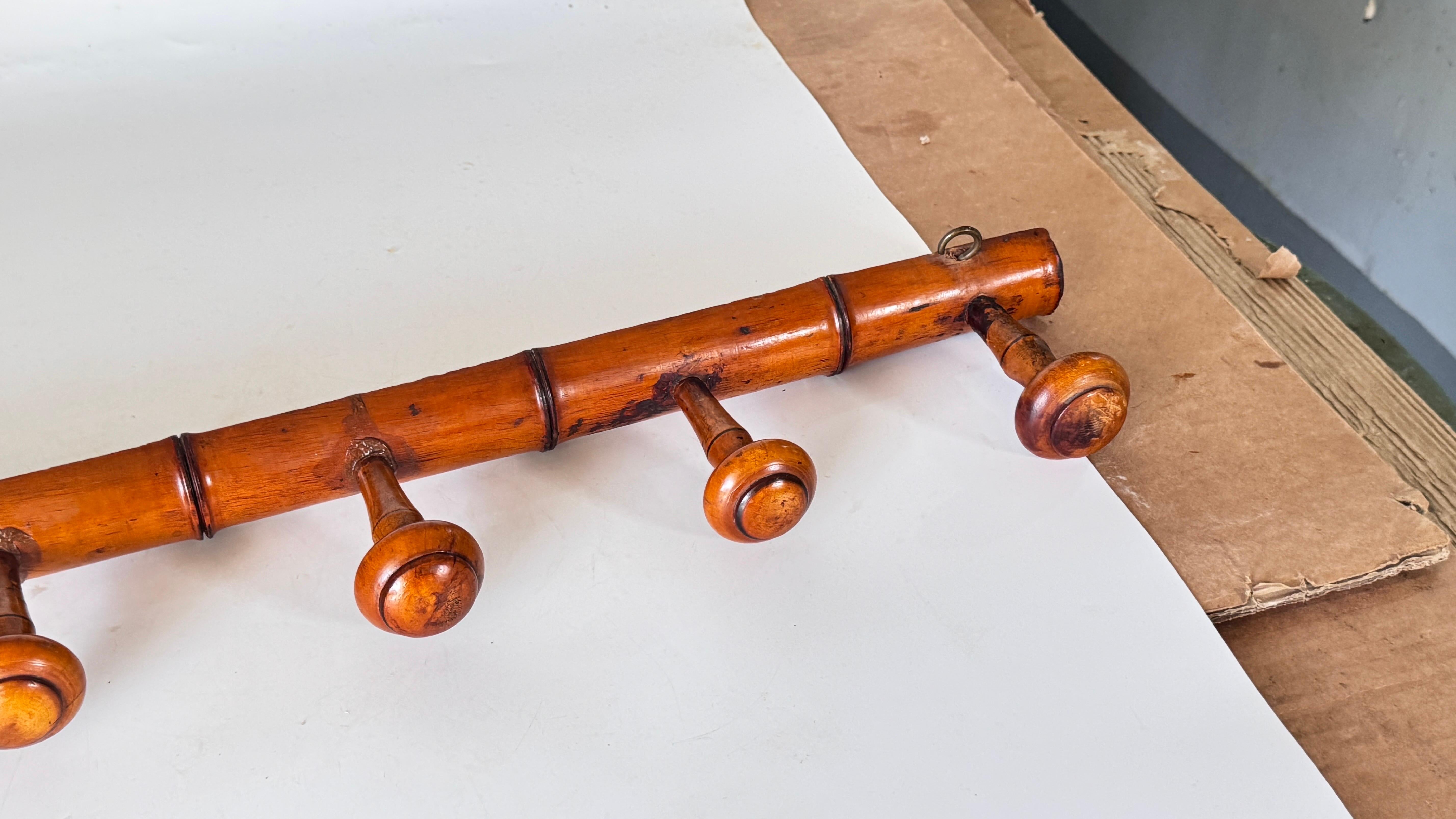 Mid-20th Century Vintage 1950s French Coat Rack, Light Wood with Faux Bamboo Design Cottage Style For Sale