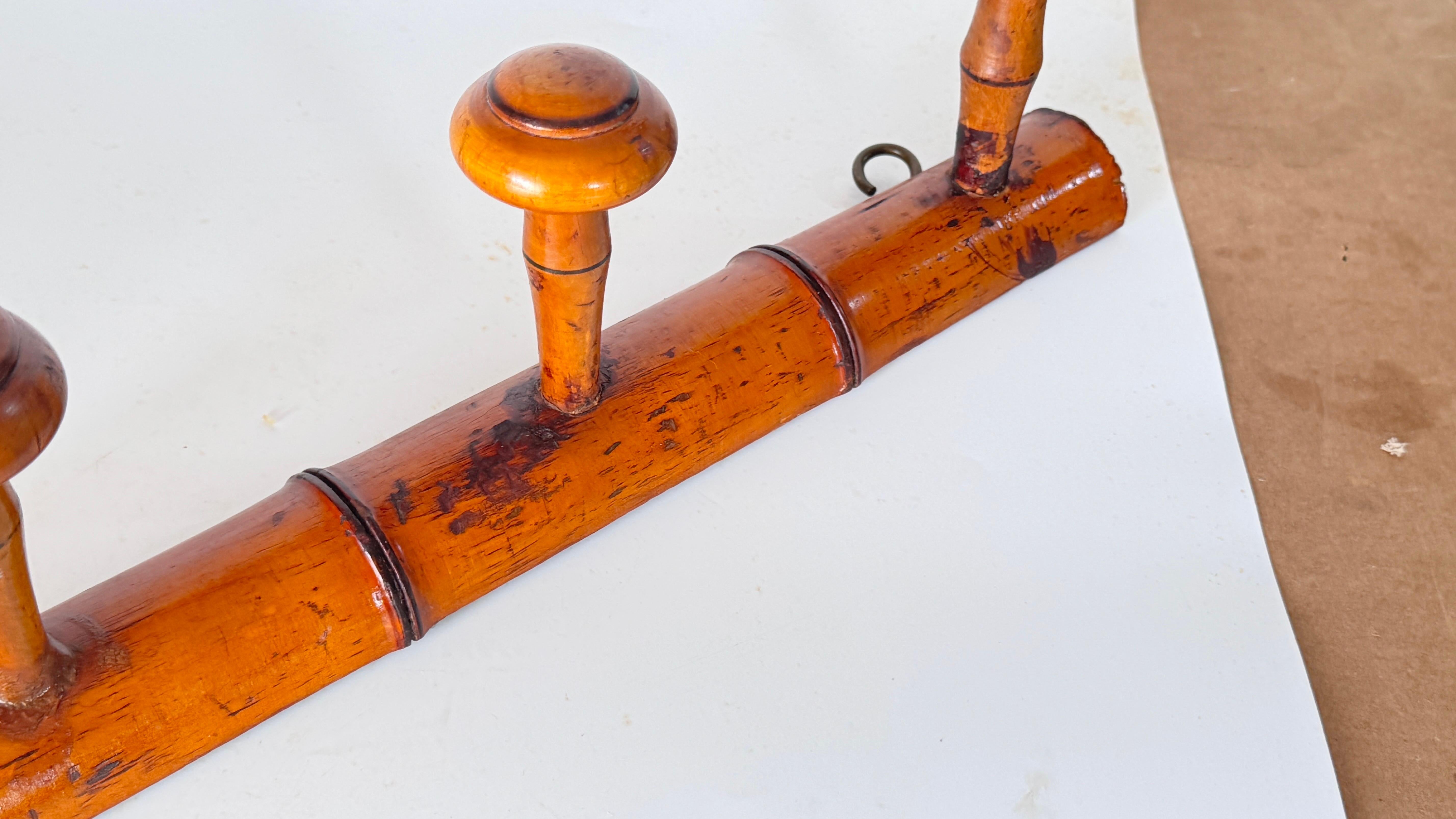 Vintage 1950s French Coat Rack, Light Wood with Faux Bamboo Design Cottage Style For Sale 1