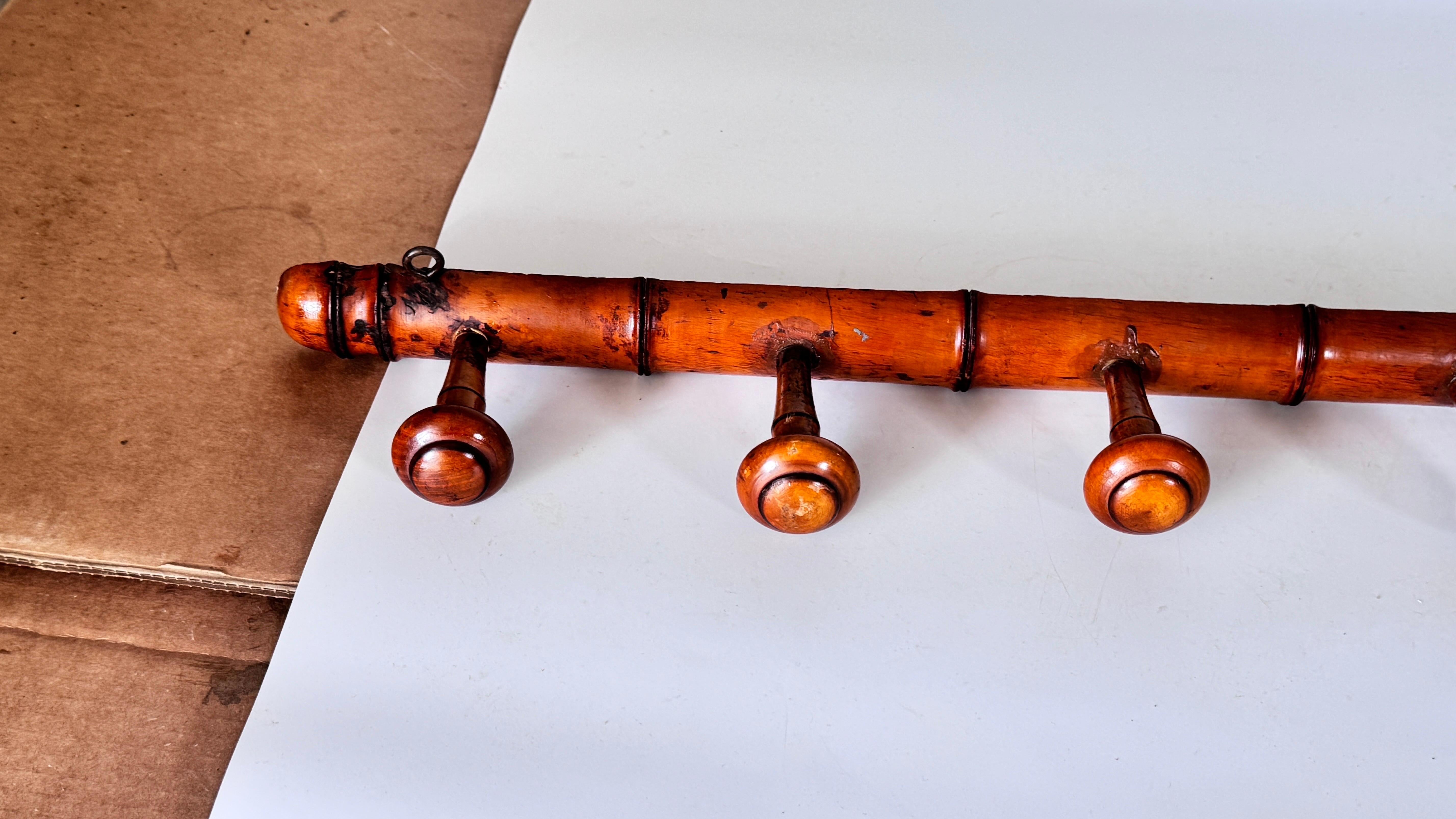 Vintage 1950s French Coat Rack, Light Wood with Faux Bamboo Design Cottage Style For Sale 2
