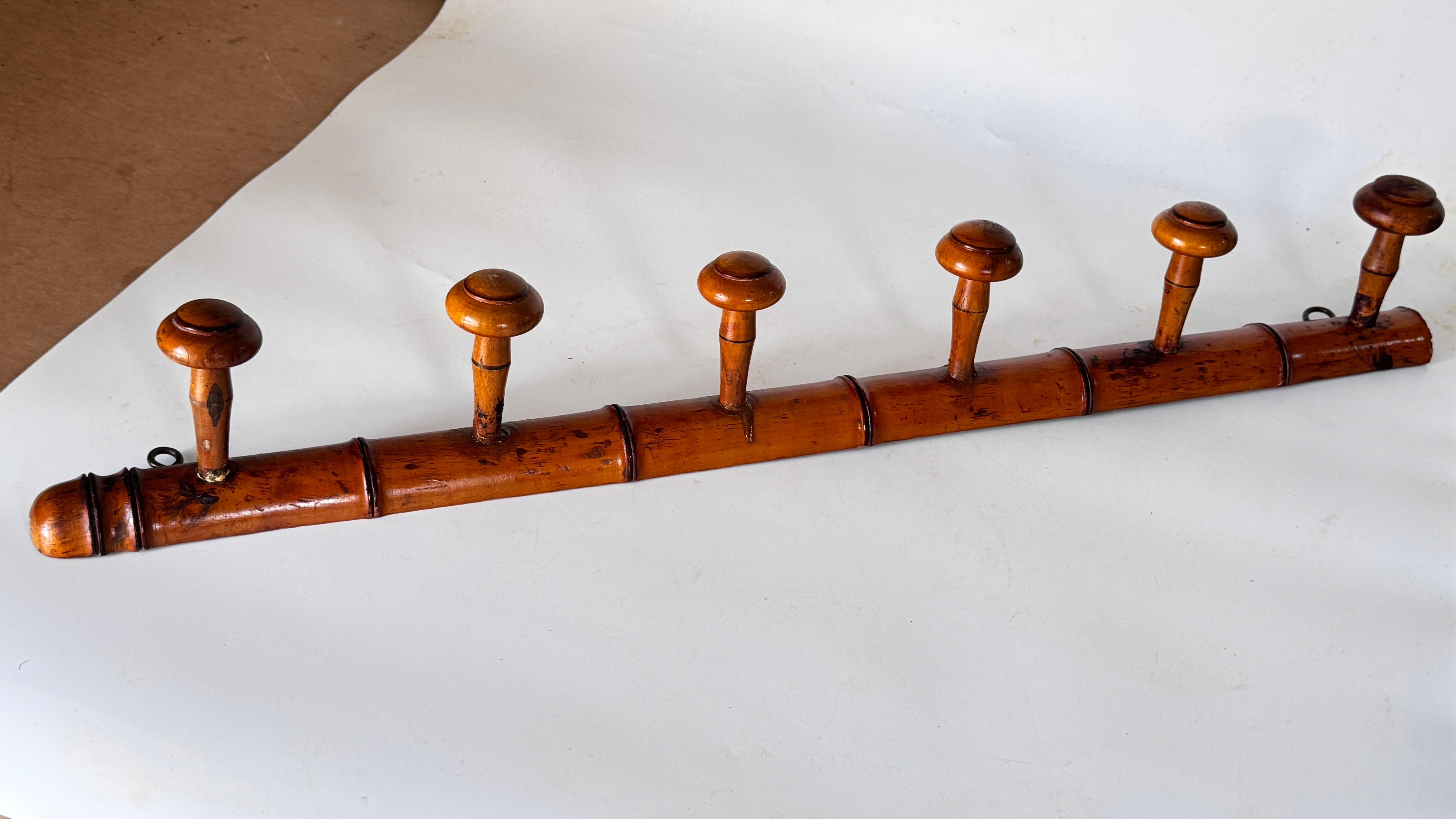 Vintage 1950s French Coat Rack, Light Wood with Faux Bamboo Design Cottage Style For Sale 3