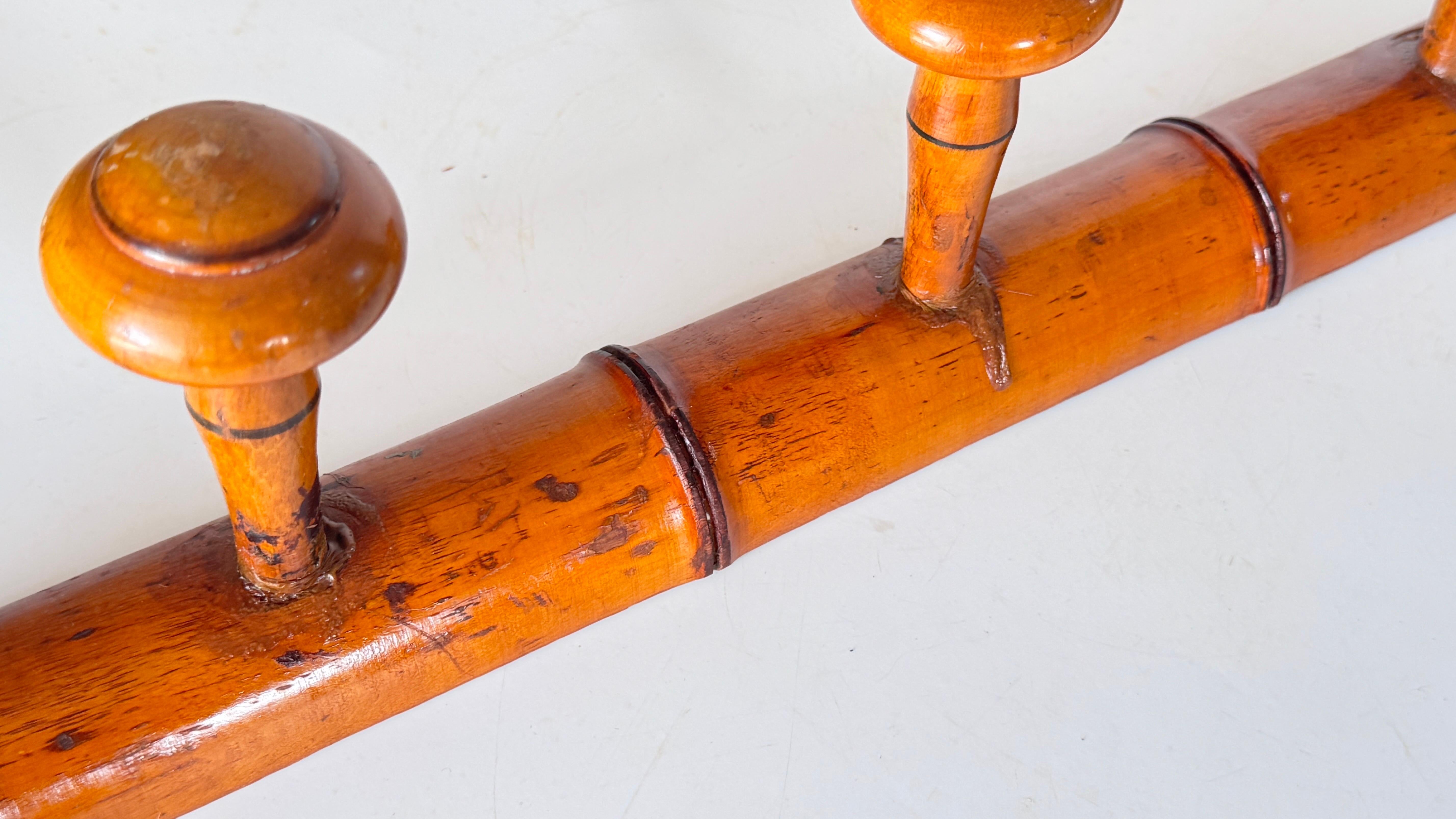 Vintage 1950s French Coat Rack, Light Wood with Faux Bamboo Design Cottage Style For Sale 4
