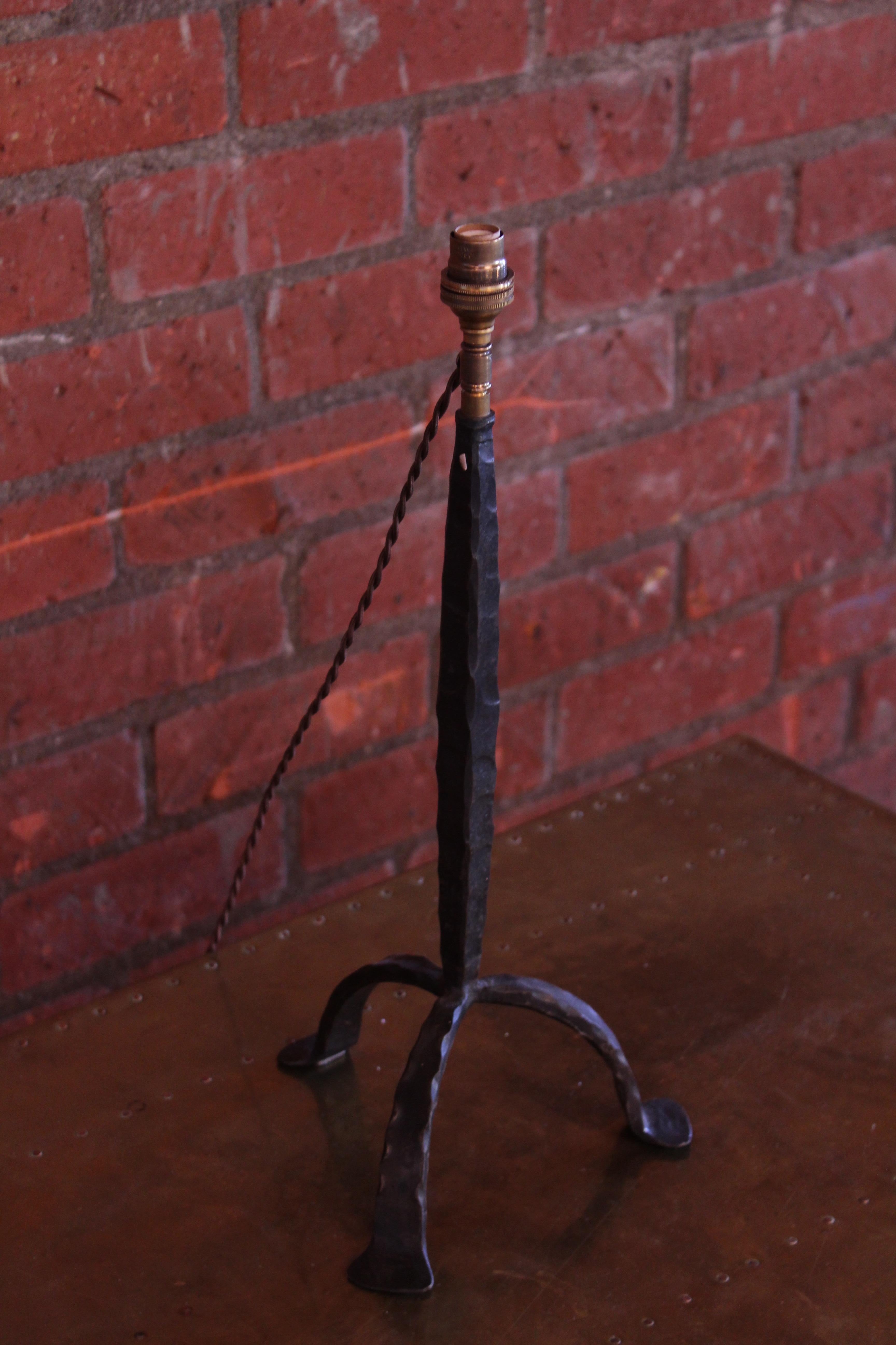 Vintage 1950s French Forged Iron Table Lamp 11
