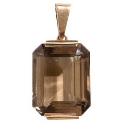 Vintage 1950s French Large Emerald-Cut Smoky Quartz Pendant