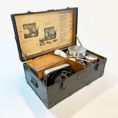 Vintage 1950's French Military Mess Kit with Trunk Industrial Dining Set