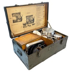 Vintage 1950's French Military Mess Kit with Trunk Industrial Dining Set