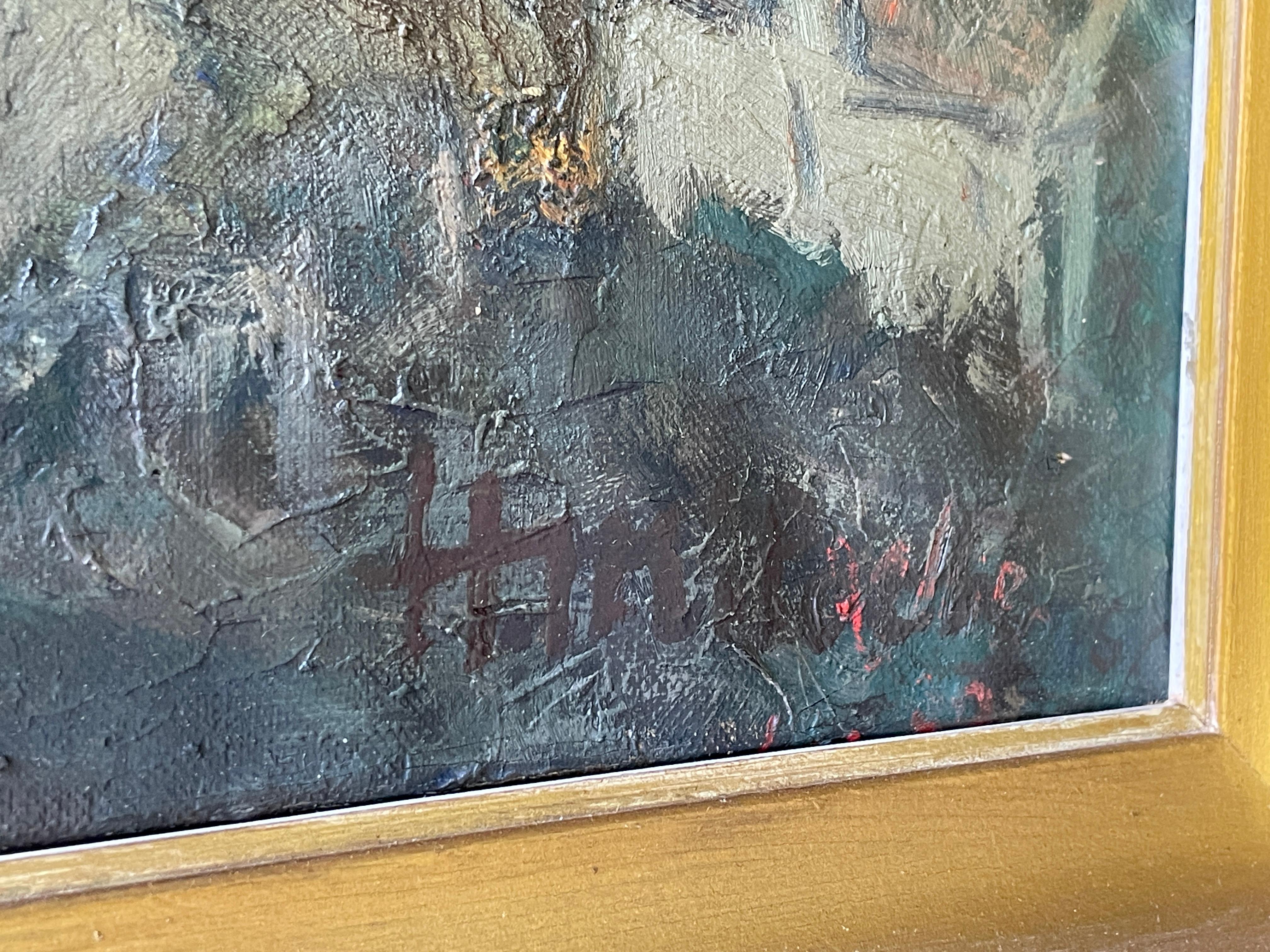 Pittura ad olio francese d'epoca degli anni '50 di Henri Miloch Castle In condizioni discrete in vendita a Hyattsville, MD